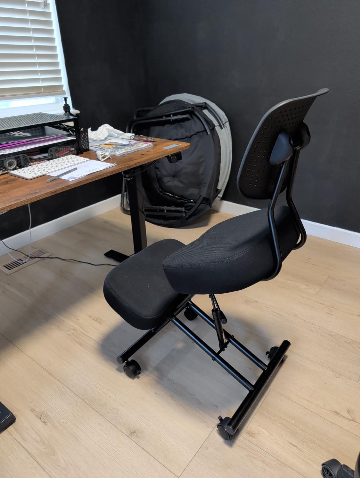 Kneeling Chair with Backrest Adjustable PU Leather Ergonomic Office Chair | Improve Posture Chair with Brake Rolling Wheels Thick Cushion Work Stool Back Pain Relief customer photo 1
