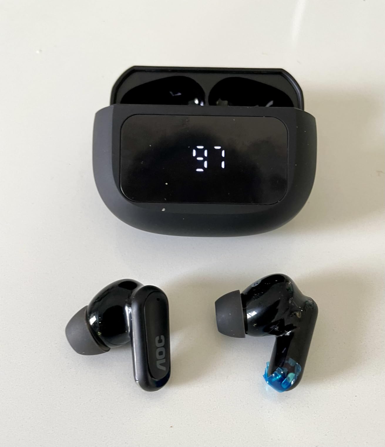 AOC Noise Cancelling Wireless Earbuds, 39dB ANC, 45H, LED Display, Black | in Ear Bluetooth 5.4 Headphones with 6 ENC Mic, Transparency Mode, Deep Bass Sound, 36 EQs via App, Fit for Sports, Commuting customer photo 2