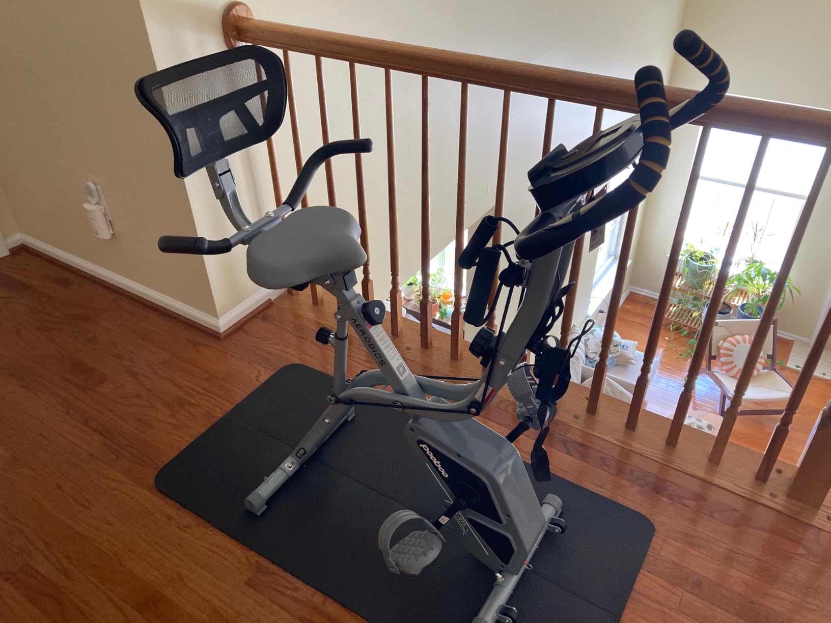 pooboo Folding Exercise Bike, Foldable Upright Stationary Bike, Indoor Cycling Magnetic X-Bike with 8-Level Adjustable Resistance, 6.6 LBS Flywheel, 300LB Capacity, Back Support Cushion for Home Gym customer photo 2