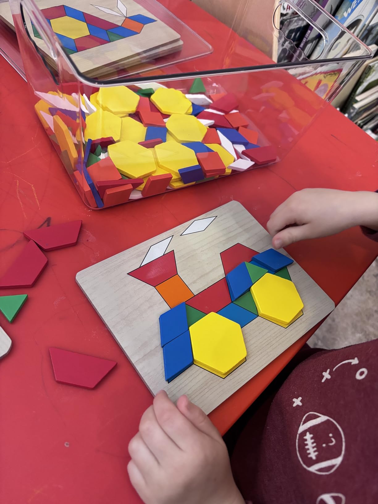 Melissa & Doug Pattern Blocks and Boards with 120 Multi-Colored Wooden Shape Tiles, 5 Double-Sided Puzzle Boards, Tangram Puzzles, Montessori Toys for Girls & Boys customer photo 2