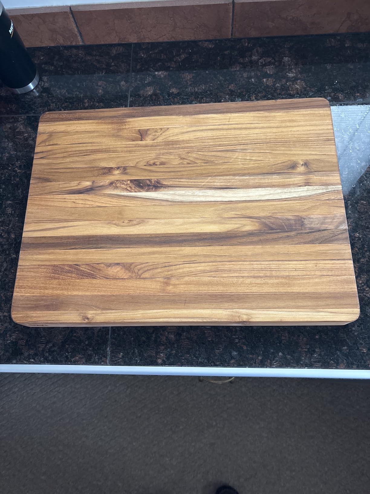 Teakhaus Edge-Grain Teak Wood Cutting Board with Grip Handles, Large customer photo 1