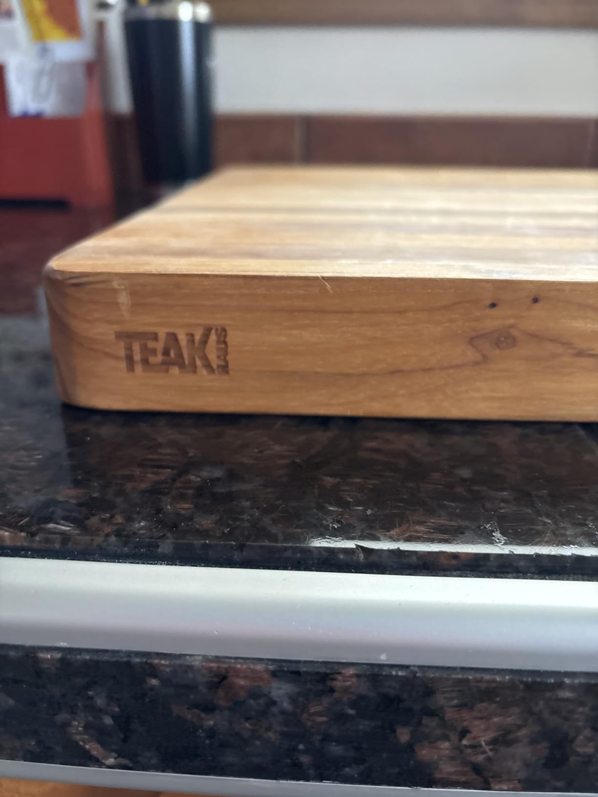 Teakhaus Edge-Grain Teak Wood Cutting Board with Grip Handles, Large customer photo 2