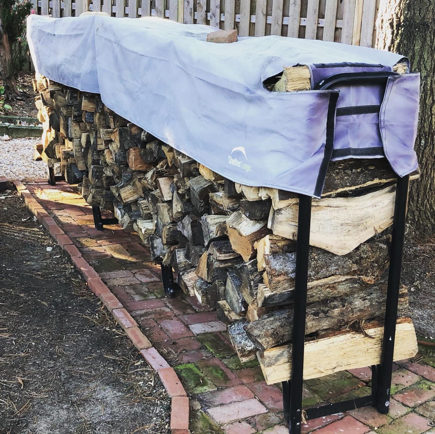 ShelterLogic 12' Adjustable Heavy Duty Outdoor Firewood Rack with Steel Frame Construction and Water-Resistant Cover customer photo 2