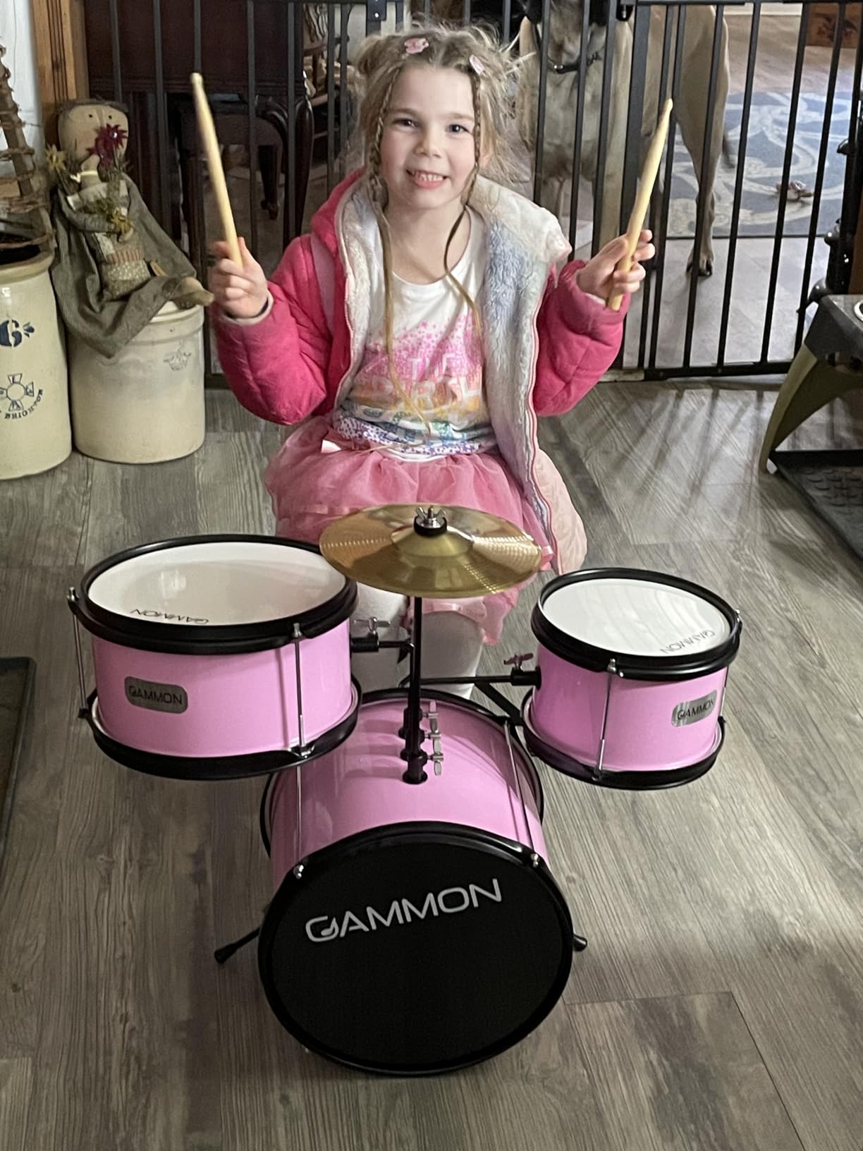Gammon 3-Piece Kids Drum Set with Throne - Black, Junior Beginner Kit with Bass Drum, Toms, Cymbal, Pedal, and Drumsticks customer photo 2