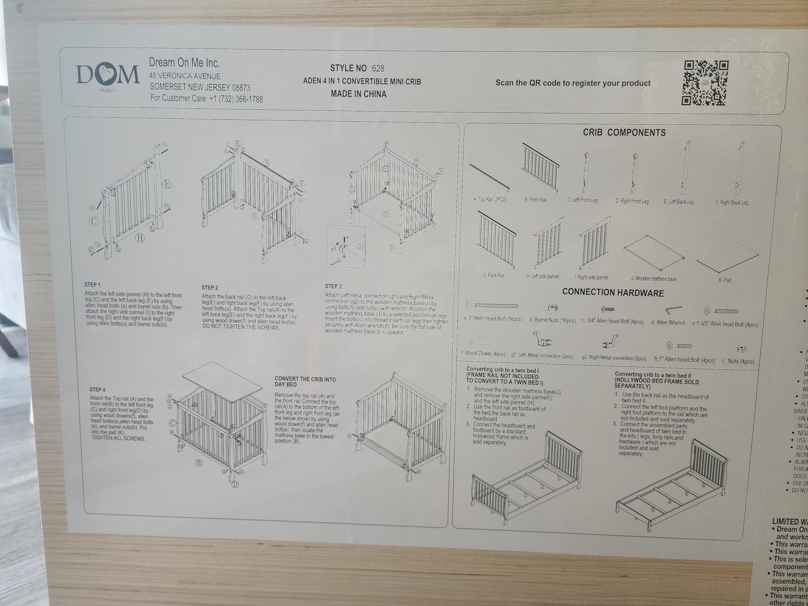 Dream On Me 4-in-1 Mini Baby Crib for Small Spaces, Aden, White customer photo 1