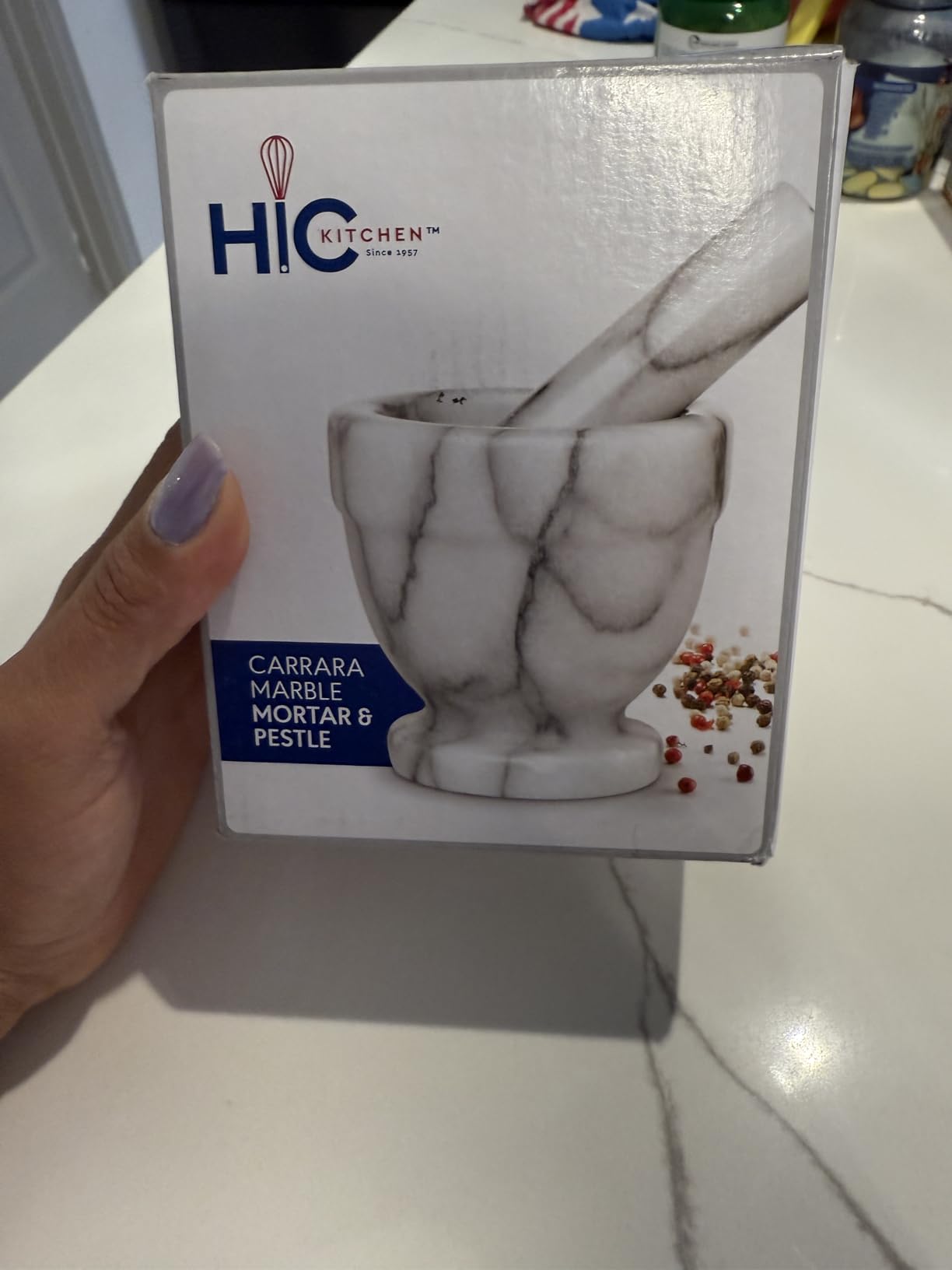 HIC Kitchen Mortar and Pestle Set, Solid Carrara Marble, 3.8-Inch, Spice Herb Grinder, Pill Crusher, Nut Butter Maker customer photo 2