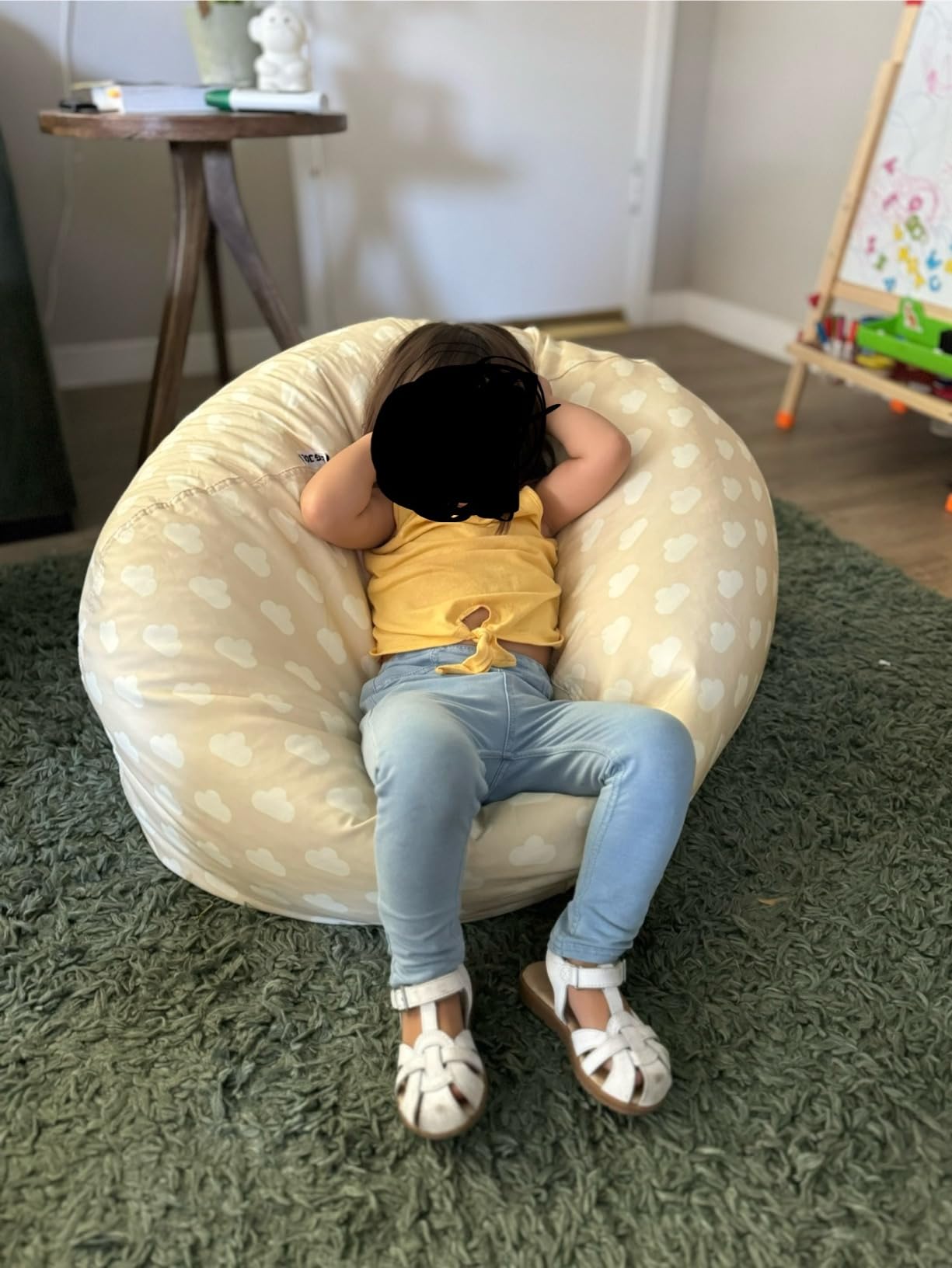 Big Joe Classic Bean Bag Chair for Kids Bedroom and Reading Nook, Easy-Clean Sapphire, Durable Nylon Polyester Blend, 2 feet Refillable customer photo 1