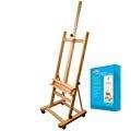 U.S. Art Supply Medium Wooden Studio H Frame Easel with Storage Tray | Also includes Wheels - Adjustable to 96
