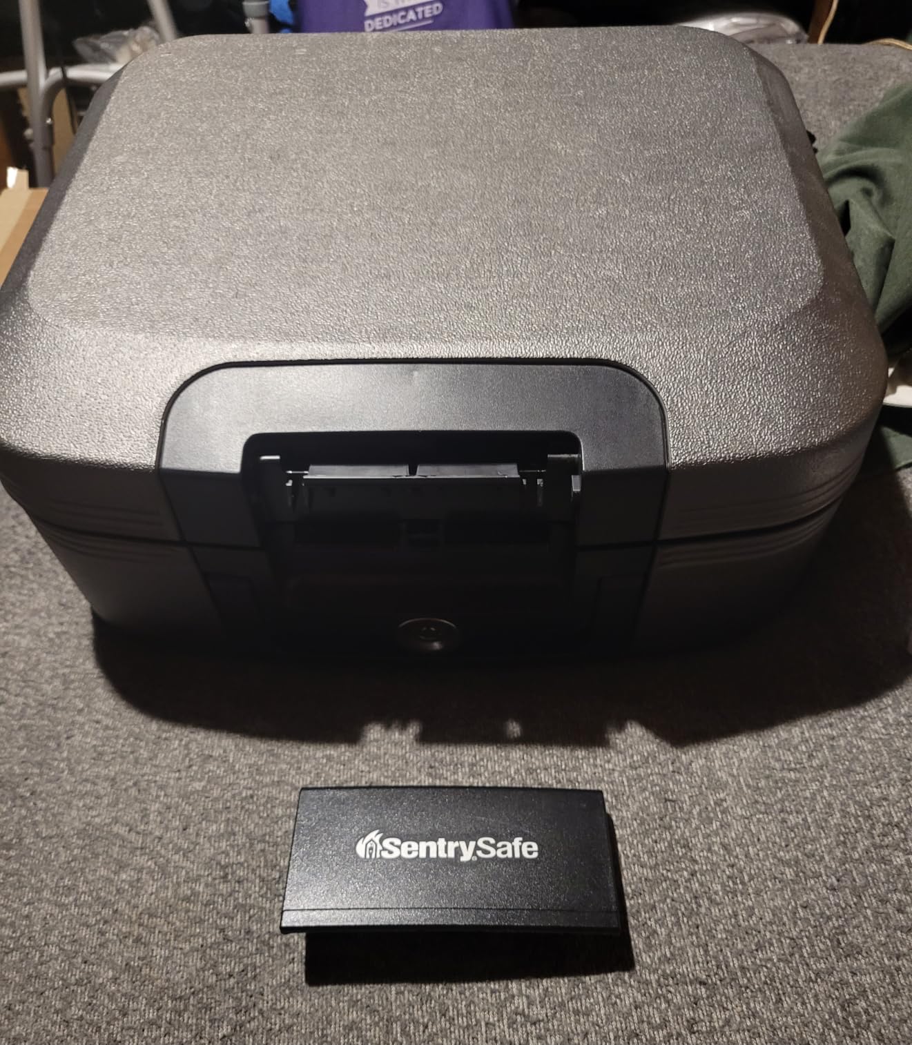 SentrySafe Dark Gray Fireproof and Waterproof Safe with Key Lock, Chest Lock Box with Carrying Handle for Travel, 0.28 Cubic Feet, 6.6 x 15.4 x 14.3 Inches, CFW20201 customer photo 2