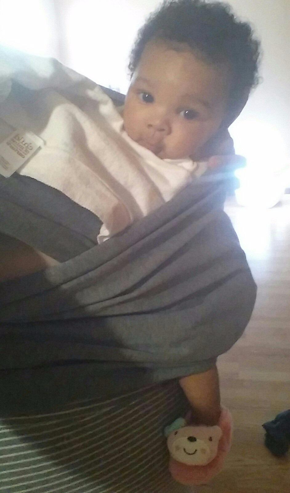 Cuddlebug Baby Wrap Carrier, Soft Stretchy Newborn Sling, 7-35 lbs, Gray customer photo 1