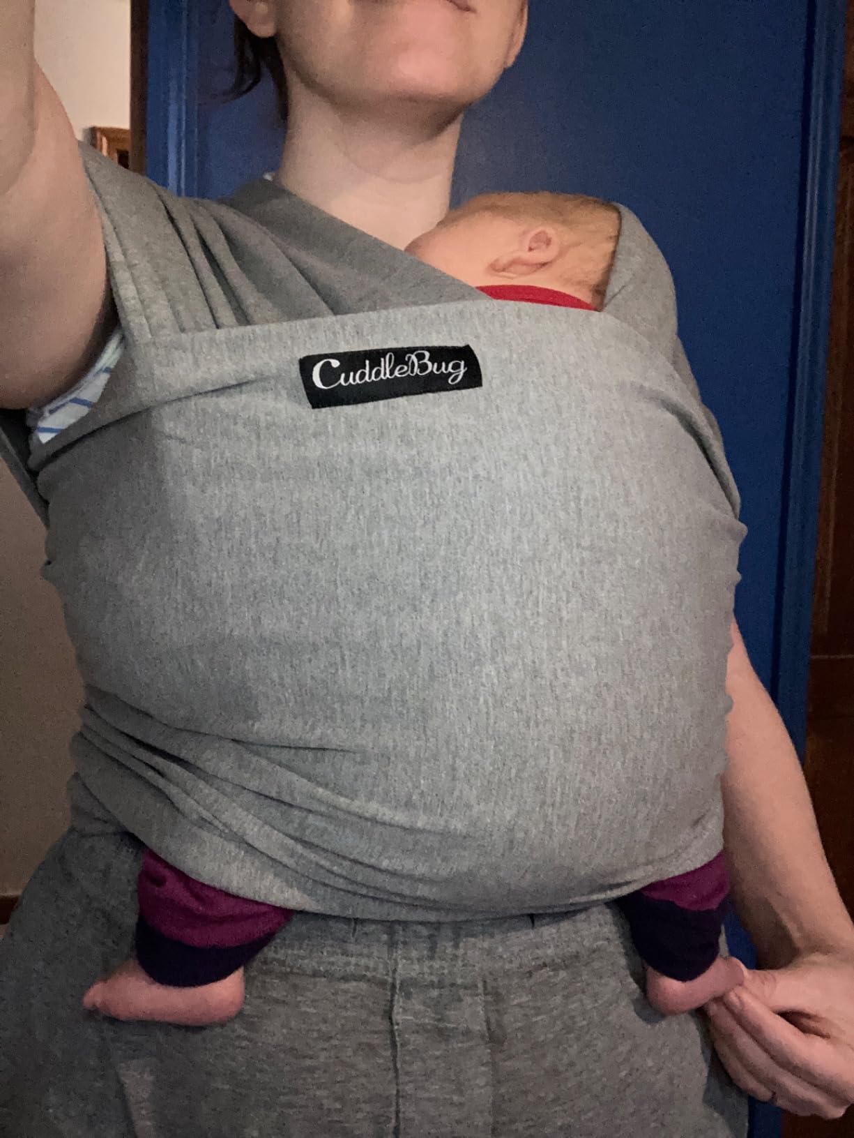 Cuddlebug Baby Wrap Carrier, Soft Stretchy Newborn Sling, 7-35 lbs, Gray customer photo 2