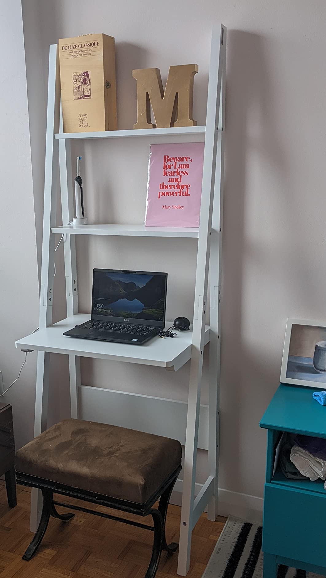 Haotian Ladder Desk with Shelves, Wall Desk for Small Space, Secretary Desk Workstation Dresser Shelf Freestanding Bookshelf, White FRG60-W customer photo 2