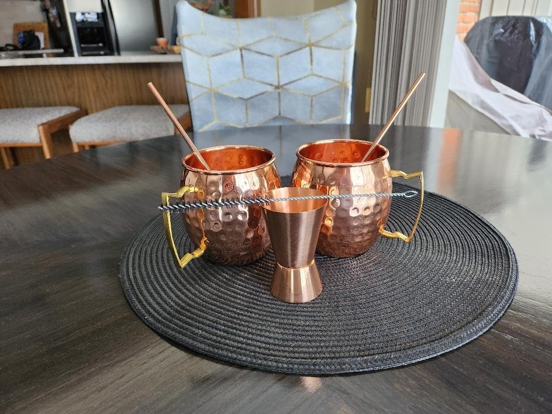 Moscow Mule Copper Mugs Set of 2, 16 oz Pure Copper Cups for Drinking | Handcrafted and Food Safe with No Lining, Gift Boxed with Two Cocktail Straws and a Jigger customer photo 1
