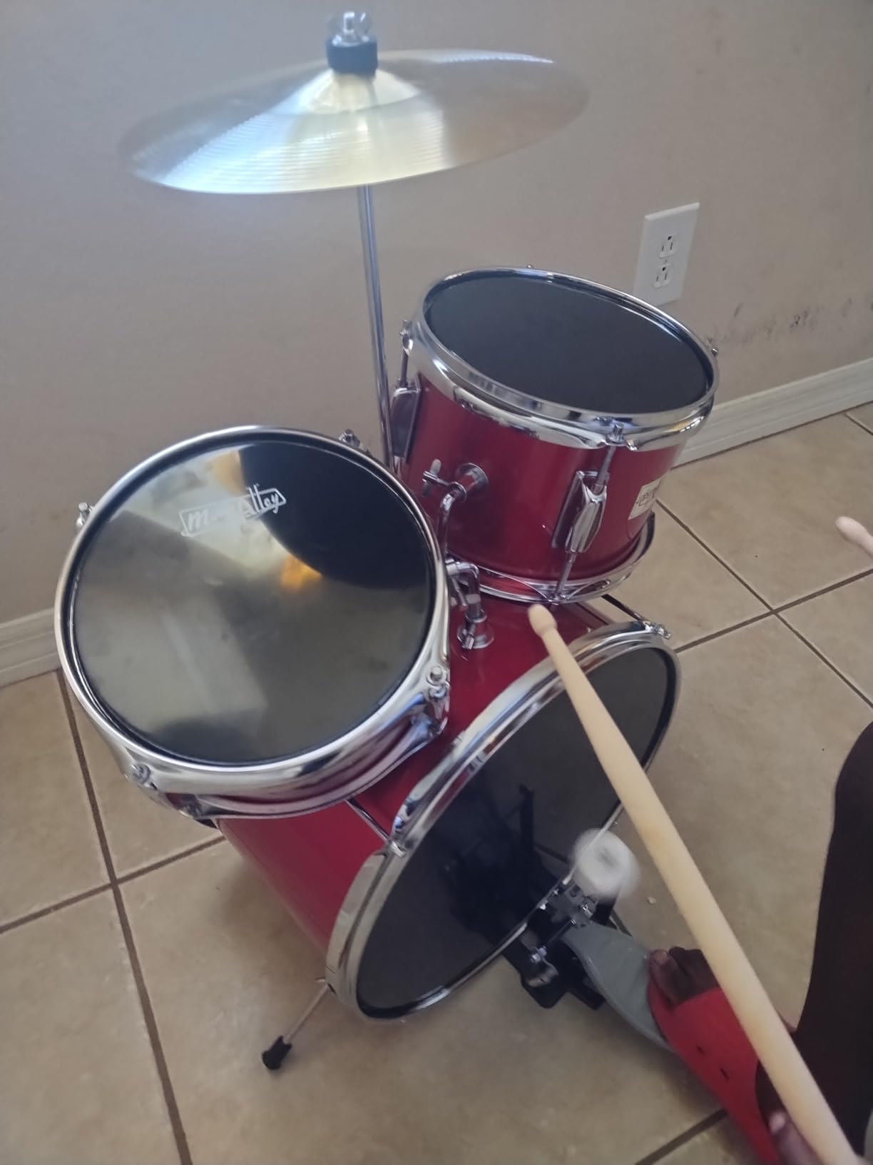 Music Alley 3 Piece Kids Drum Set with Throne, Cymbal & Sticks, Black customer photo 2