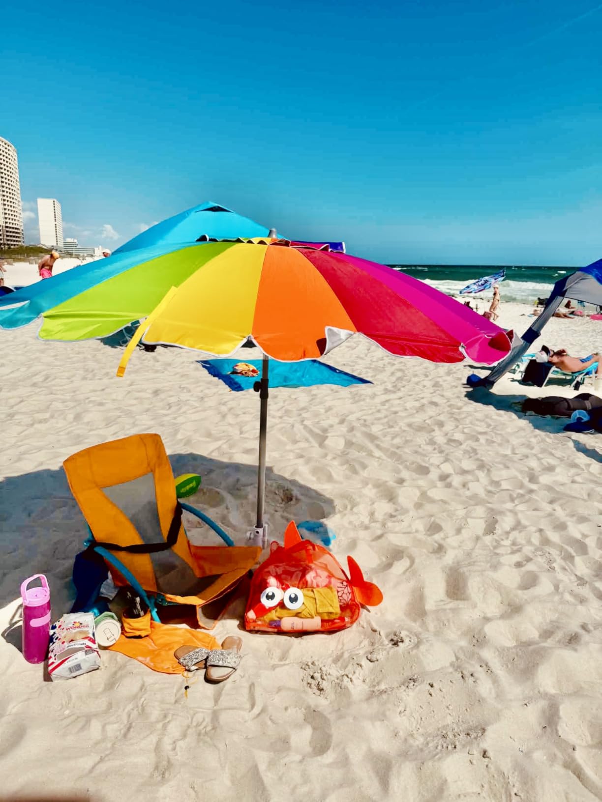 AMMSUN 7.5ft Large Heavy Duty HIGH Wind Beach Umbrella with sand anchor & Tilt Sun Shelter, UPF 50+ Protection Outdoor Umbrellas Sunshade with Carry Bag for Patio Garden Pool Backyard Rainbow customer photo 1