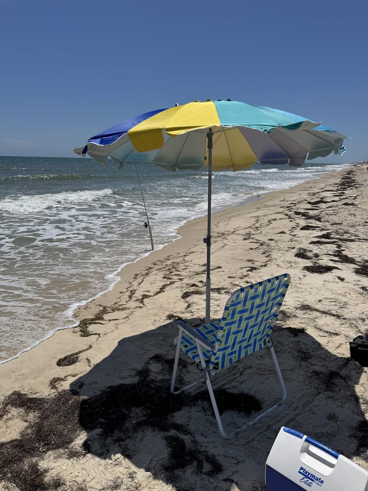 AMMSUN 7.5ft Large Heavy Duty HIGH Wind Beach Umbrella with sand anchor & Tilt Sun Shelter, UPF 50+ Protection Outdoor Umbrellas Sunshade with Carry Bag for Patio Garden Pool Backyard Rainbow customer photo 2