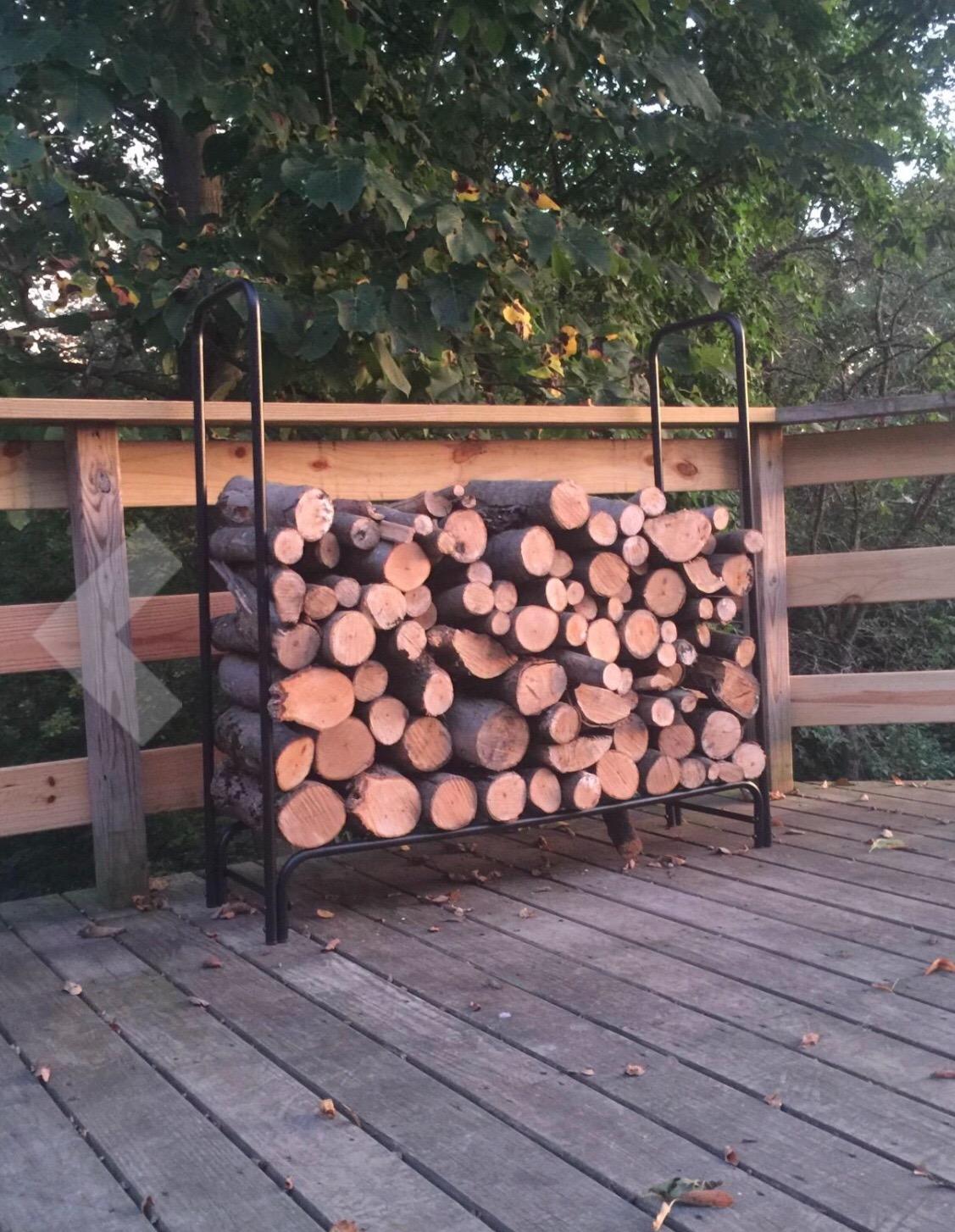 Amagabeli 8ft Firewood Log Rack Outdoor Heavy Duty Logs Holder for Fireplace Indoor Outdoor Adjustable Wood Racks for Fire Wood Holder Metal Pile Stand Storage Stacker Organizer Black customer photo 2