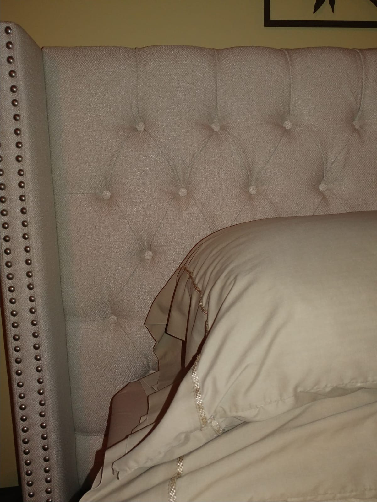 Madison Park Amelia Upholstered Headboard | Nail Head Trim Wingback Button Tufted | Queen, Cream customer photo 1
