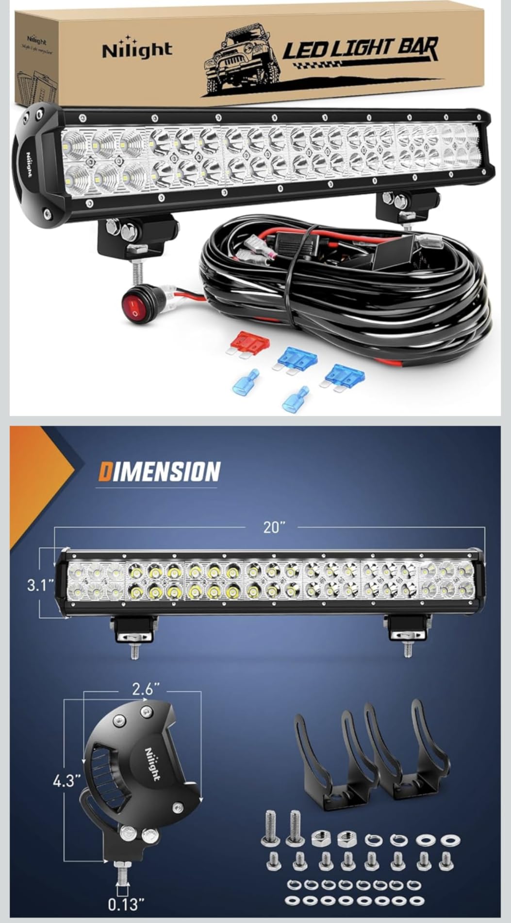 Nilight - ZH006 LED Light Bar 20 Inch 126W Spot Flood Combo Led Off Road Lights with 16AWG Wiring Harness Kit-One Lead, 2 Years Warranty customer photo 1