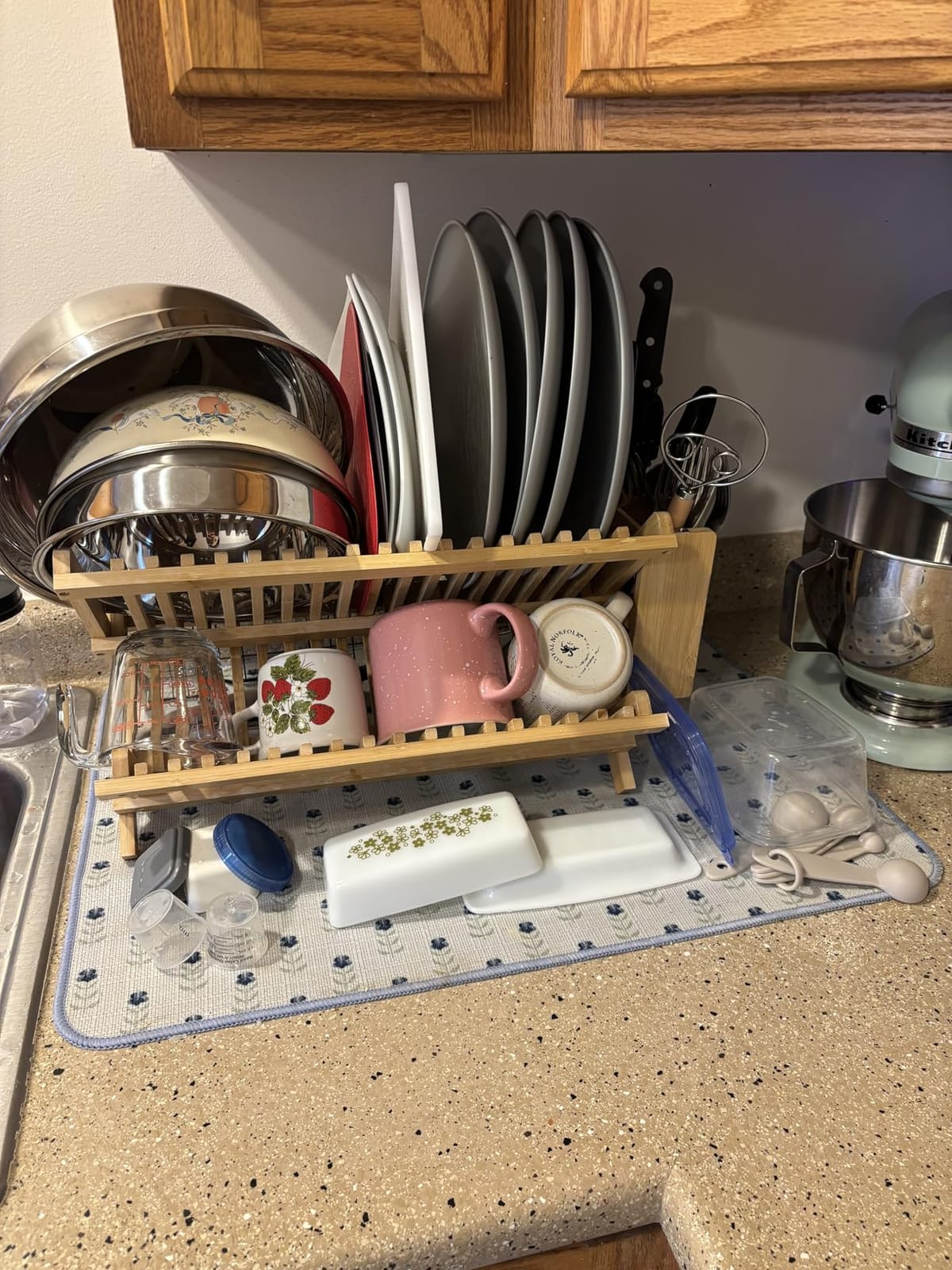 HBlife Dish Rack, Bamboo Folding 2-Tier Collapsible Drainer Dish Drying Rack with Utensils Flatware Holder Set (Dish Rack with Utensil Holder) customer photo 1