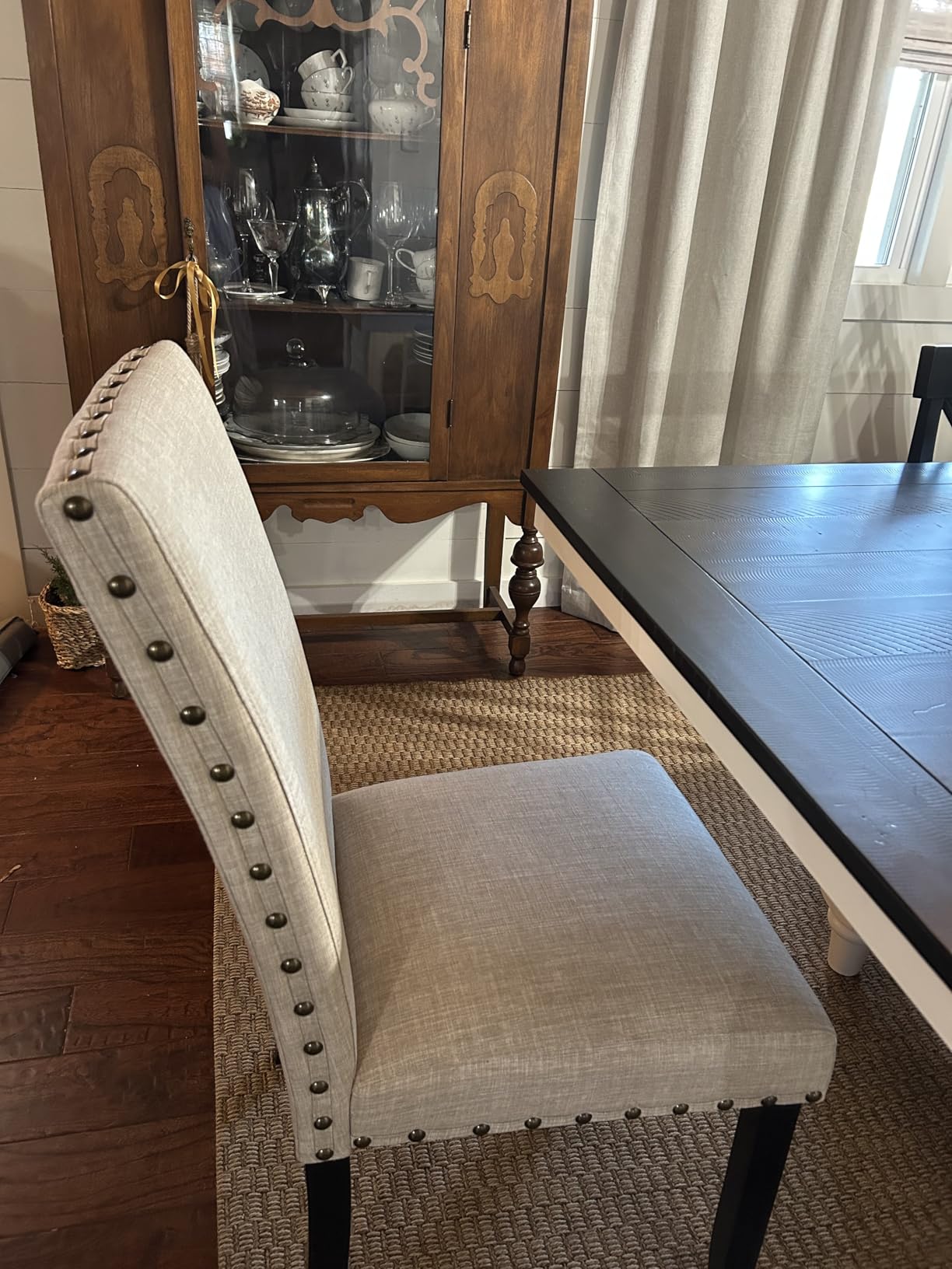 Roundhill Furniture Biony Fabric Dining Chairs with Nailhead Trim, Set of 2, Tan customer photo 1