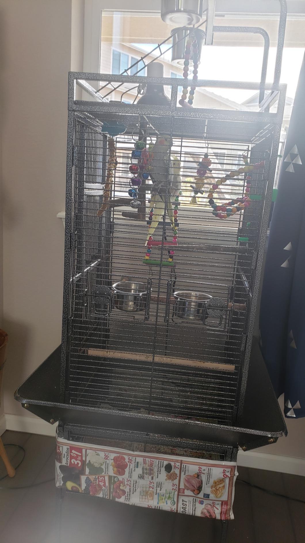 SUPER DEAL PRO 61-inch 2in1 Large Bird Cage with Rolling Stand Playtop Parrot Chinchilla Finch Cage Macaw Conure Cockatiel Cockatoo Pet House Wrought Iron Birdcage, Black customer photo 2