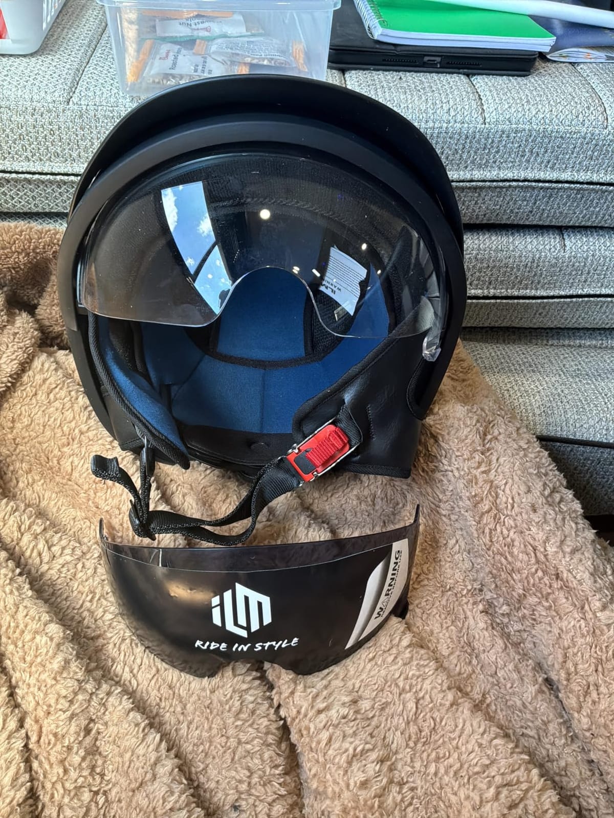 ILM Half Helmet Motorcycle Open Face Sun Visor Quick Release Buckle DOT Approved Cycling Motocross Suits Men Women (XL, Matt Black) customer photo 2