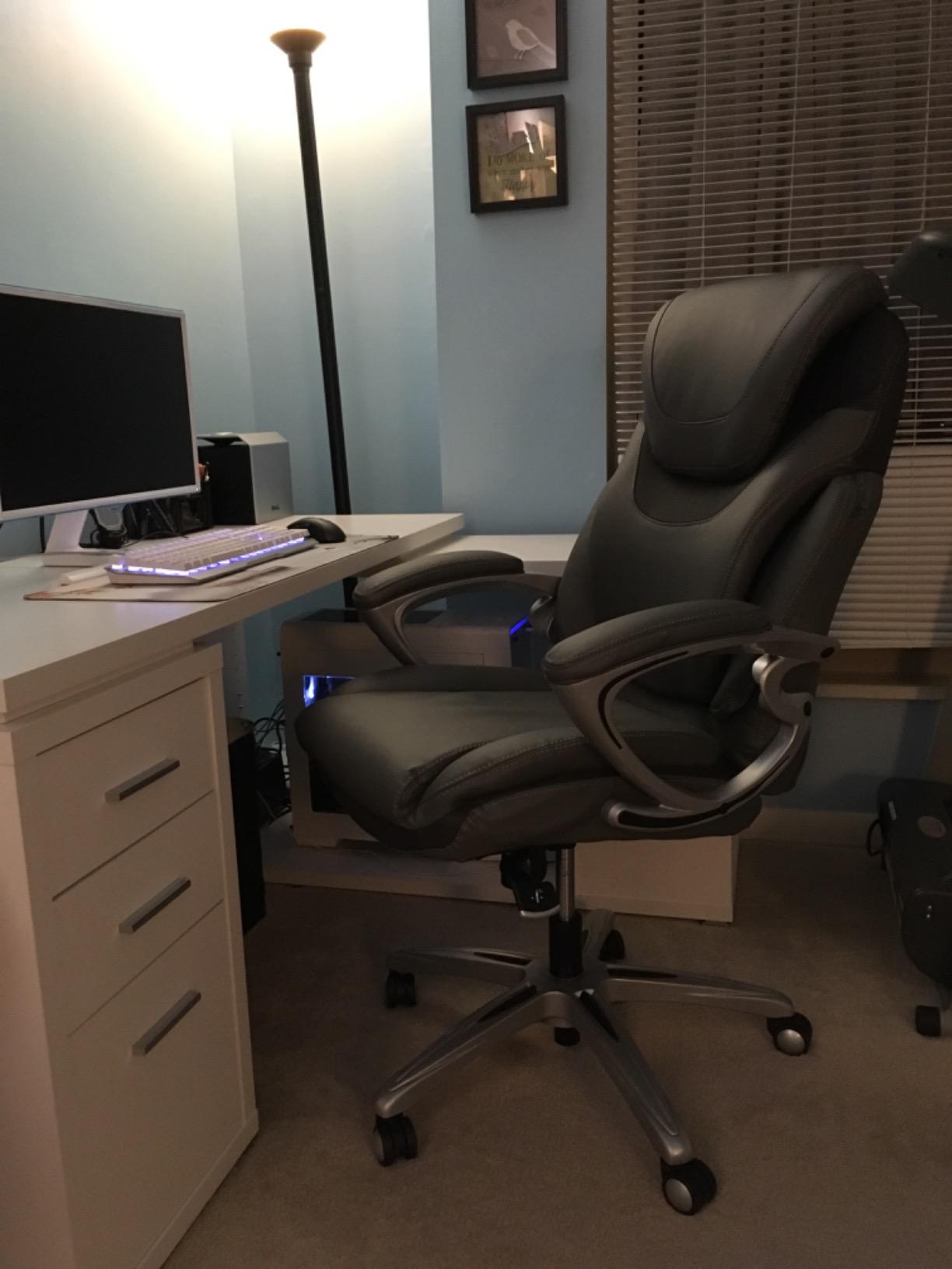 Serta Bryce Executive Office Chair, Ergonomic Computer Desk Chairs with Patented AIR Lumbar Support, Comfy Body Pillows, Height Adjustable, Swivel Base with Wheels, Bonded Leather, Black customer photo 2