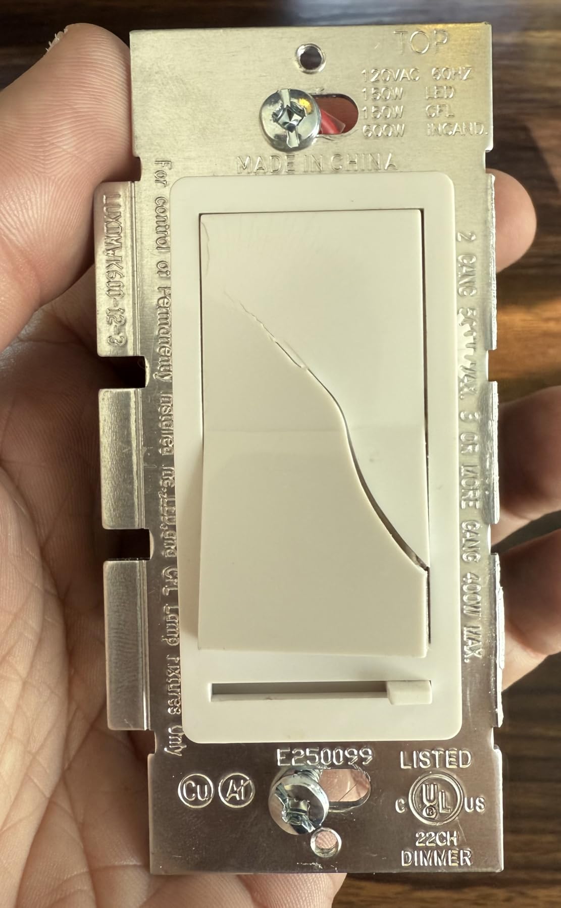 Cloudy Bay in Wall Dimmer Switch for LED Light/CFL/Incandescent,3-Way Single Pole Dimmable Slide,600 Watt max,Cover Plate Included customer photo 1