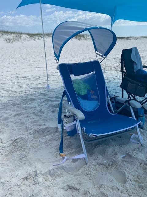 GCI Outdoor Sunshade Backpack Beach Chair | Reclining Folding Canopy Chair with Durable Armrests, Drink Holder & Carry Straps, Perfect for Beach Trips & Picnics — Saybrook Blue customer photo 1