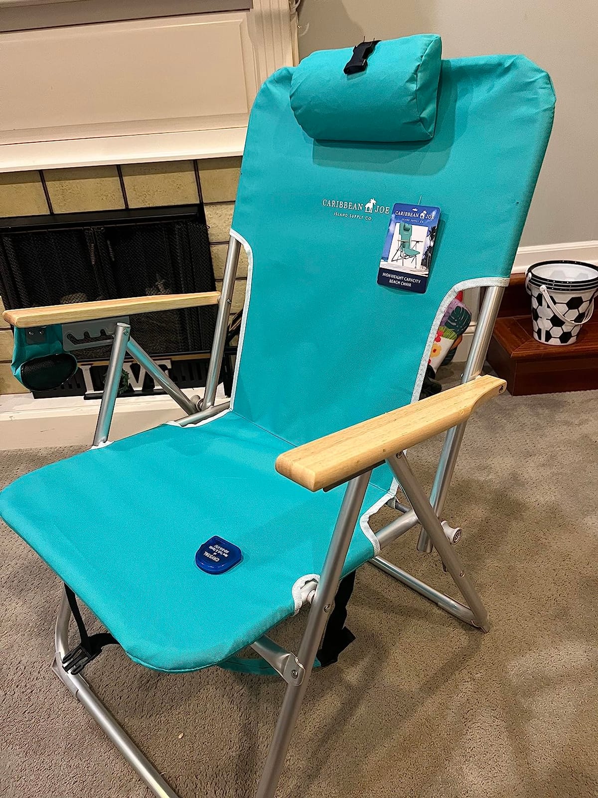 CARIBBEAN JOE Folding Beach Chair, 4 Position Portable Backpack Foldable Camping Chair with Headrest, Cup Holder, and Wooden Armrests customer photo 1