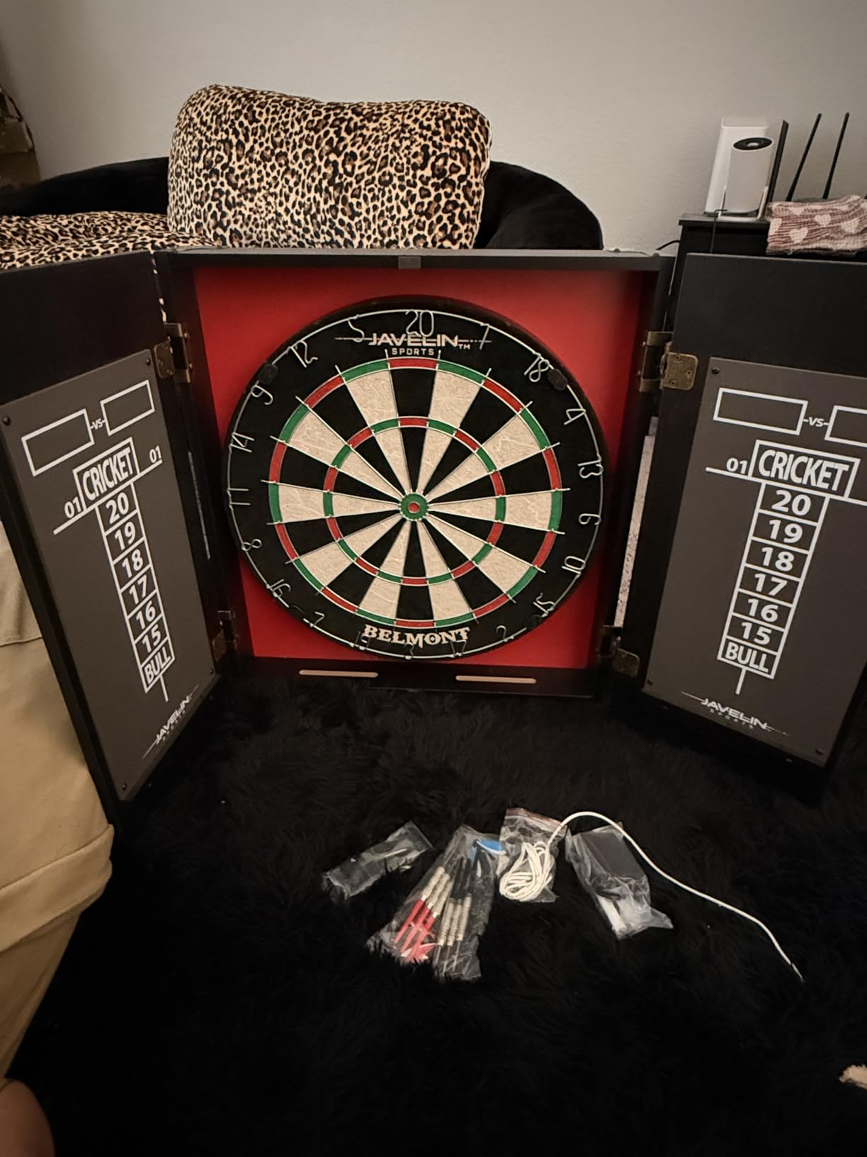 EastPoint Belmont Dart Board Cabinet, 6 Steel Tip Darts, Game Room Decor customer photo 2