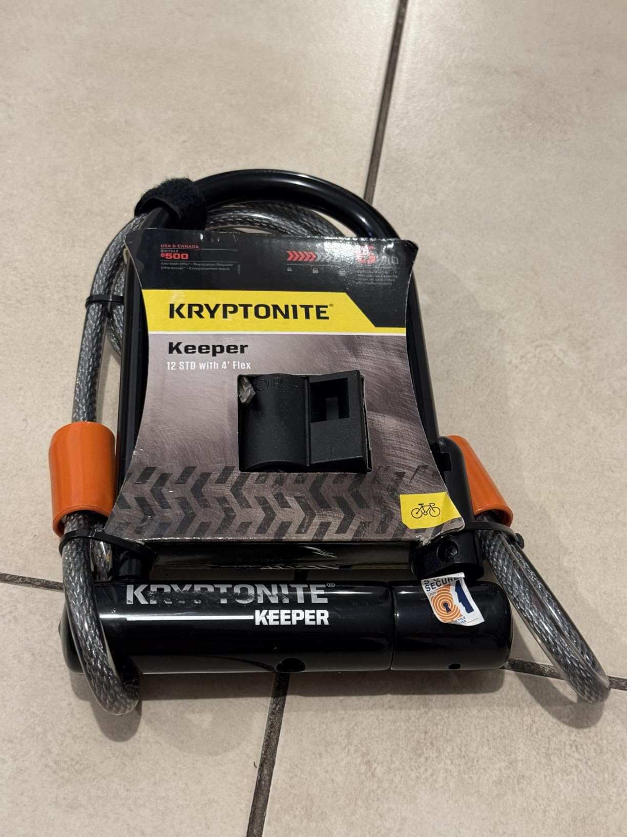 Kryptonite Keeper Standard Bike U-Lock, 12mm Shackle & 4ft Steel Cable customer photo 1