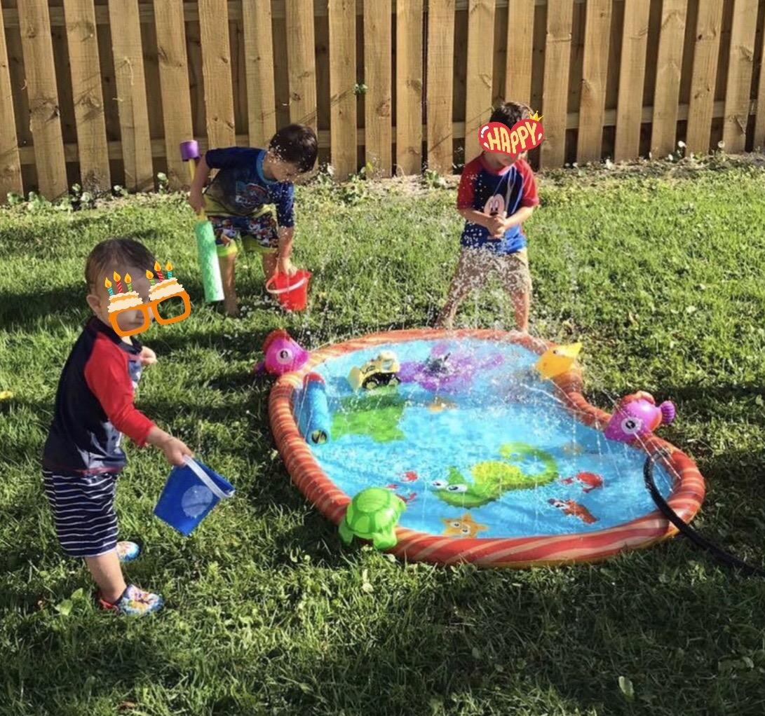 BANZAI Splash Pad Toddler Water Play Mat, 58 in Outdoor Kids Sprinkler Mat with 3D Sea Characters, Baby Splash Pad for Backyard Summer Fun customer photo 1