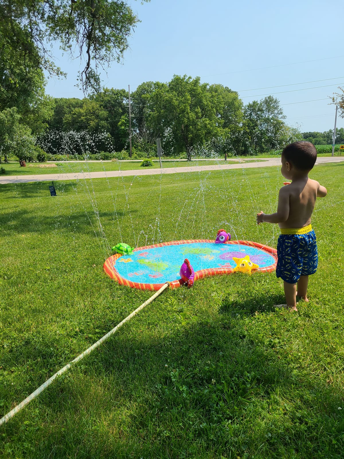 BANZAI Splash Pad Toddler Water Play Mat, 58 in Outdoor Kids Sprinkler Mat with 3D Sea Characters, Baby Splash Pad for Backyard Summer Fun customer photo 2