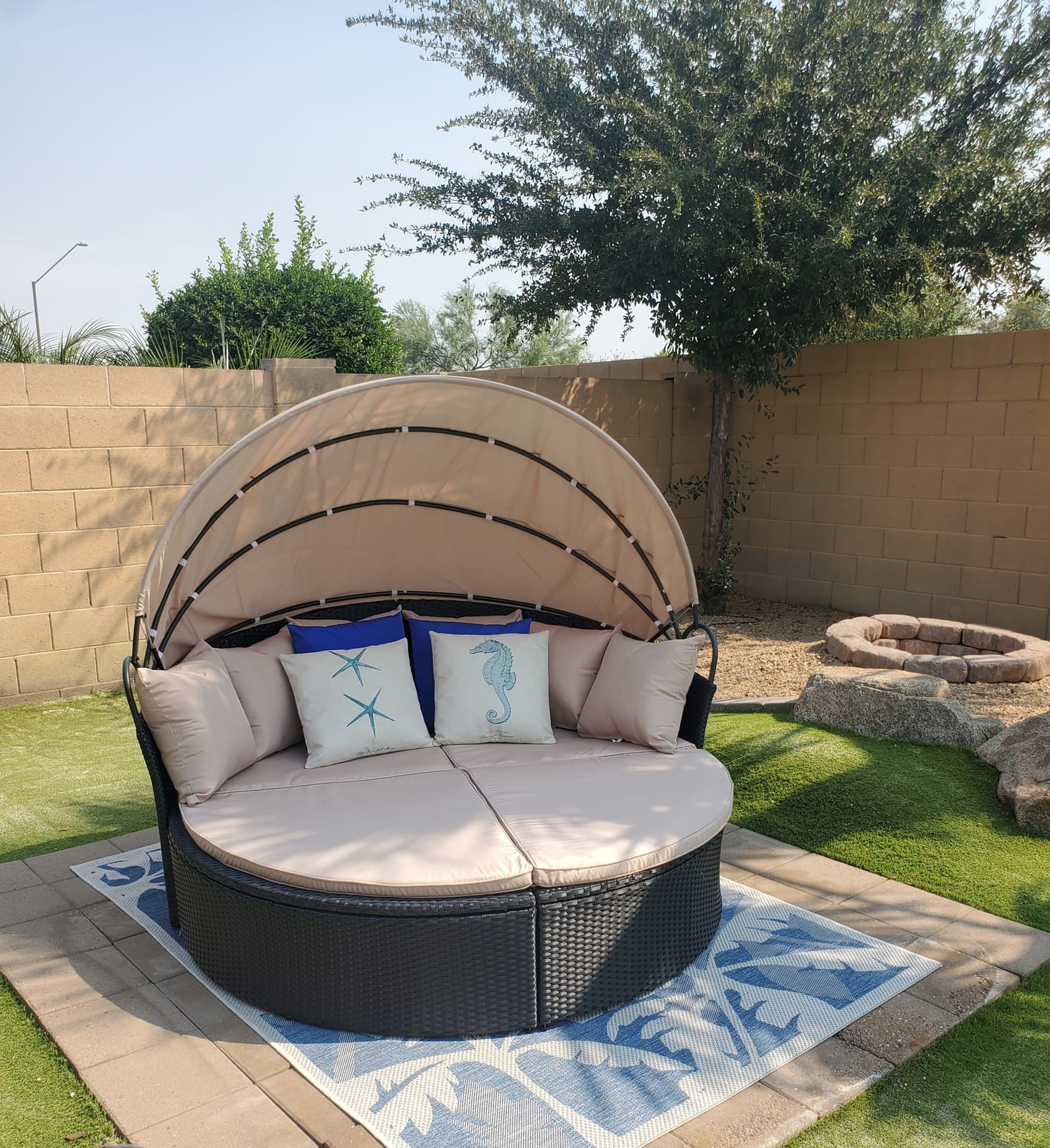 Devoko Patio Furniture Outdoor Round Daybed, Sectional Sofa with Retractable Canopy Wicker Rattan Separated Seating for Patio Lawn Garden Backyard Porch customer photo 2