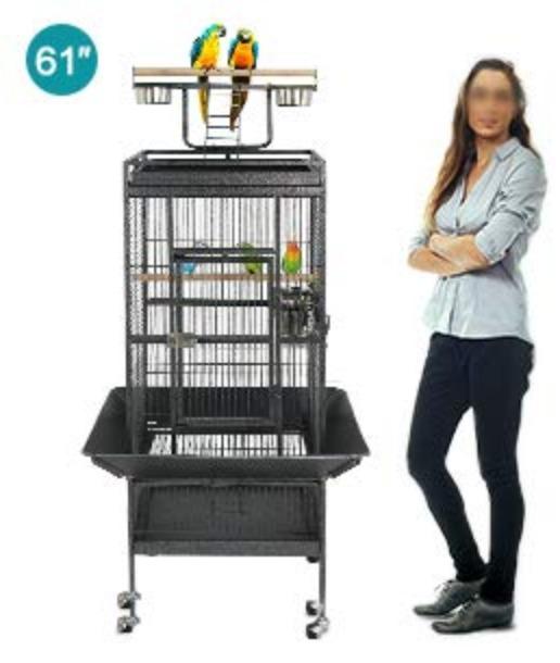 SUPER DEAL 68-inch Large Bird Cage with Rolling Stand African Grey Parrot Chinchilla Finch Cage Conure Cockatiel Cockatoo Pet House Wrought Iron Birdcage, Black customer photo 2