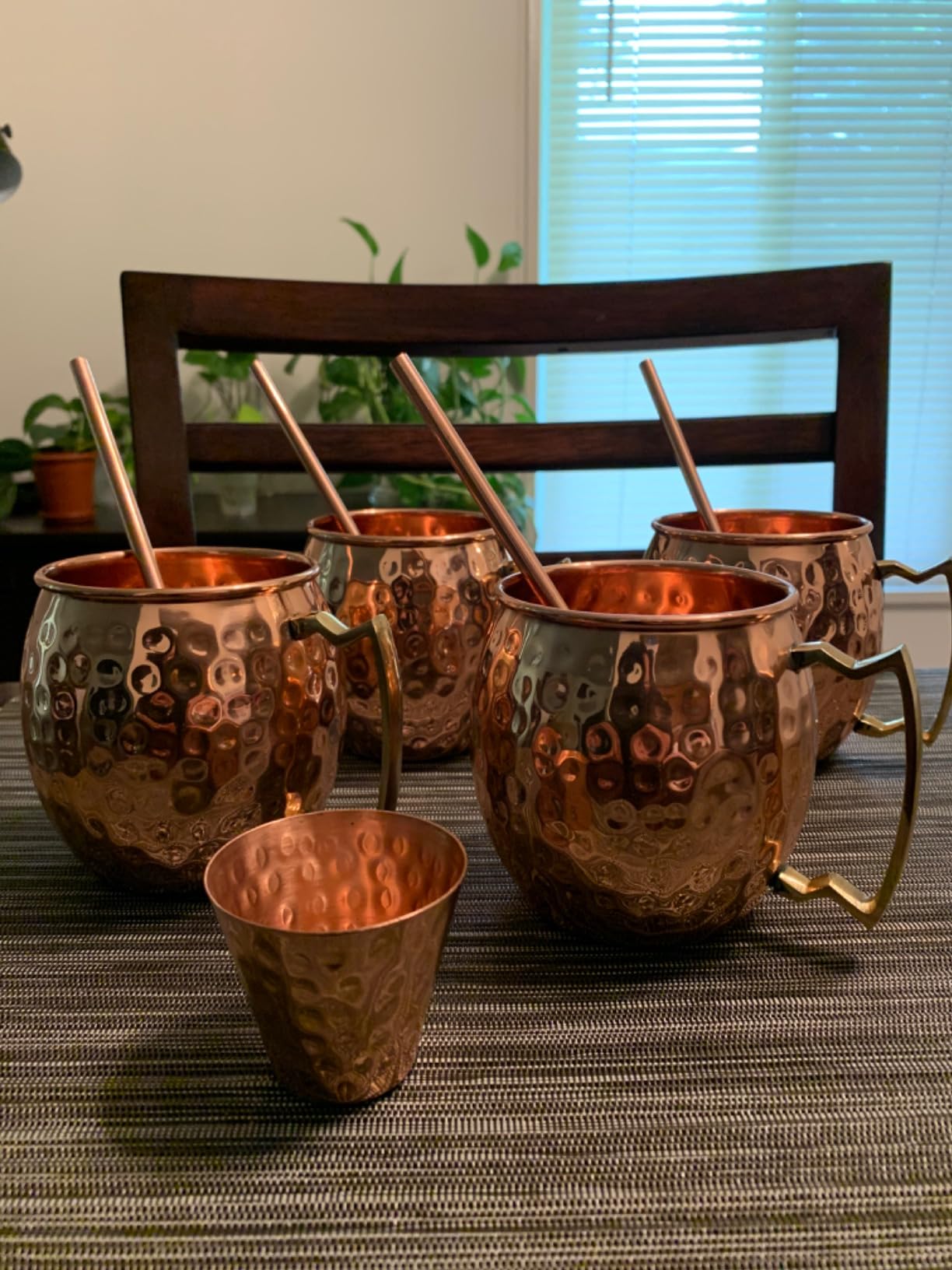 COPPER-BAR Moscow Mule Copper Mugs - Unique HANDCRAFTED Gift Set of 4, Hammered by Artisan, 100% Pure Solid Copper Cups 16oz for Drinking Water & Cocktails, Include 19 Pcs accessories & Special Opener customer photo 1