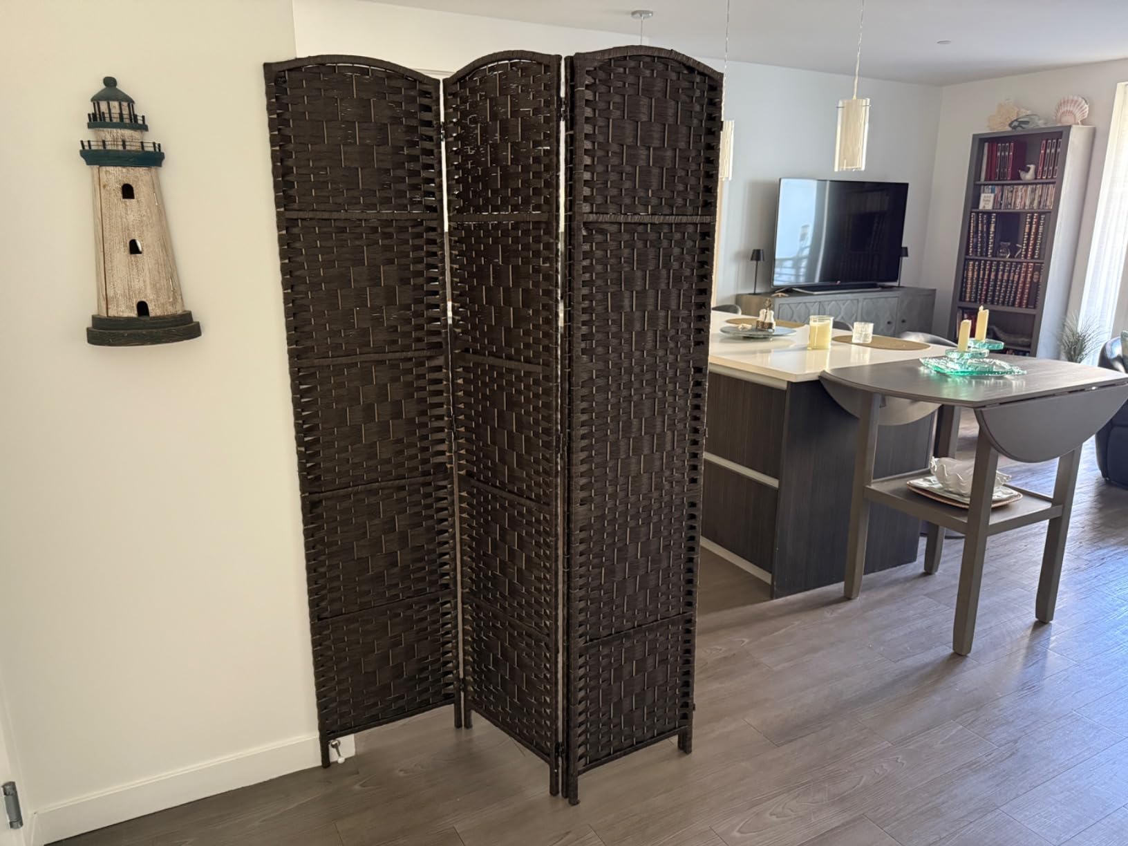 RHF Room Divider Panel,4 Panel Partition Room Dividers Screen, Dark Mocha customer photo 1