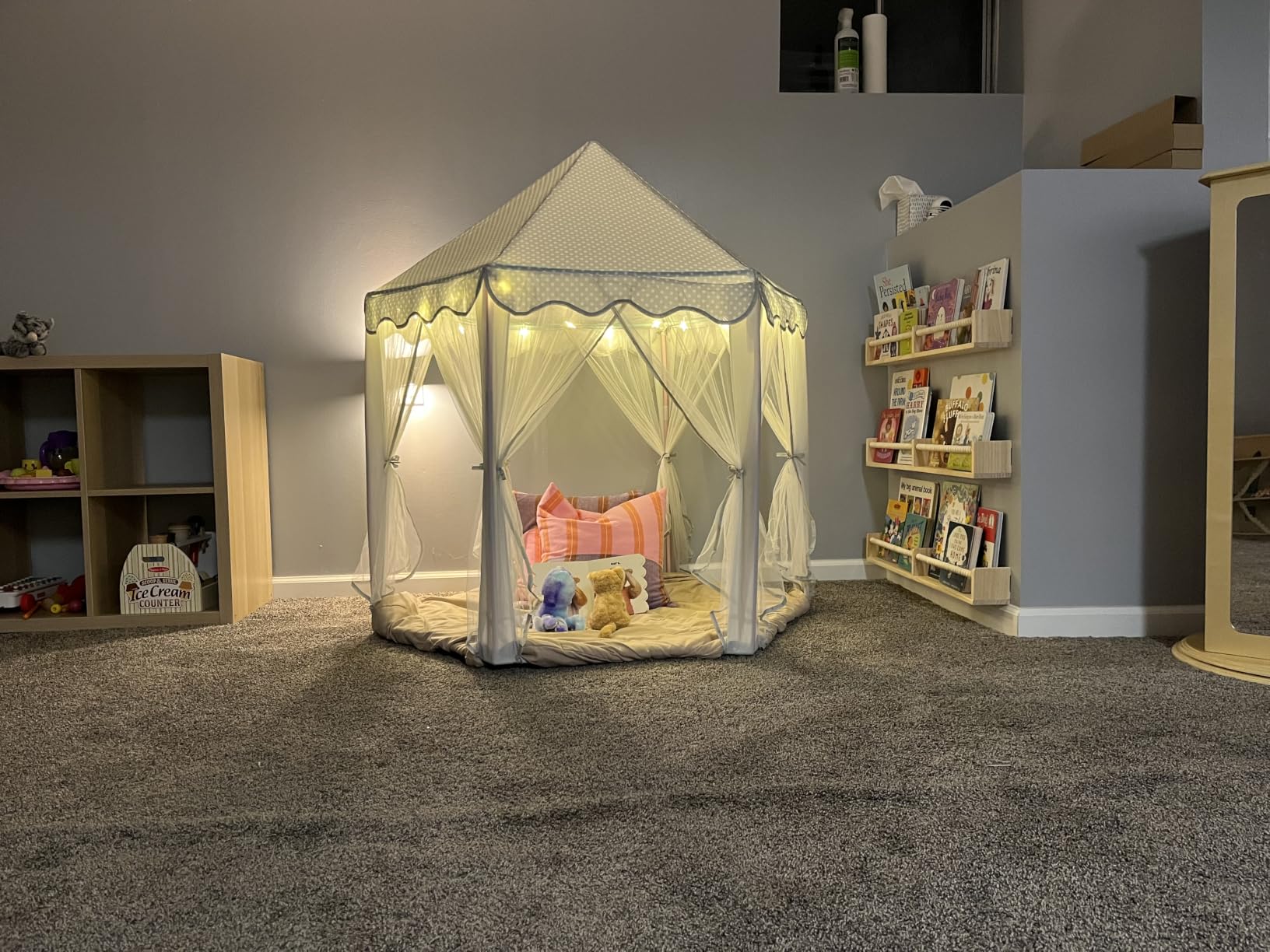 Sumbababy Princess Castle Tent for Girls Fairy Play Tents for Kids Hexagon Playhouse with Fairy Star Lights Toys for Children or Toddlers Indoor or Outdoor Games (Pink) customer photo 2