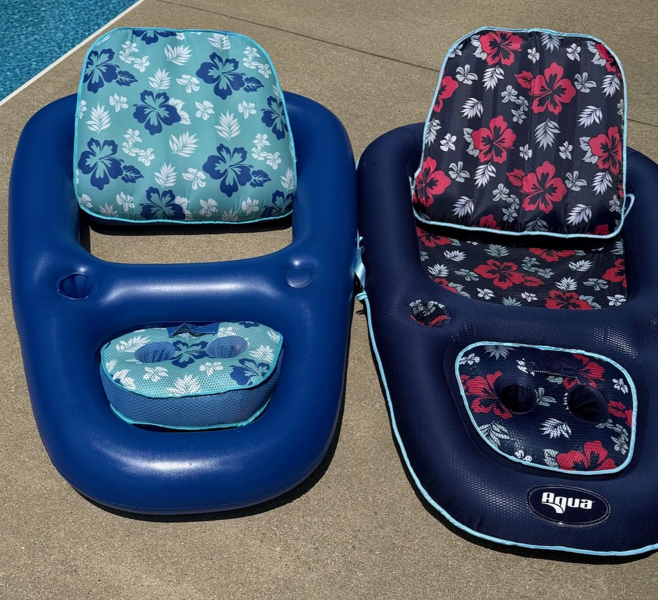 Aqua Campania Ultimate 2-in-1 Pool Float Lounge – Extra Large – Inflatable Pool Floats for Adults with Adjustable Backrest & Cupholder Caddy customer photo 2