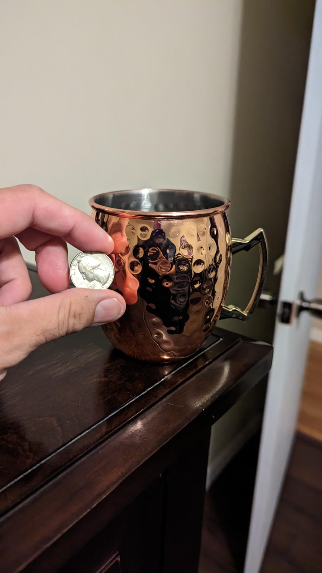 PG Moscow Mule Mugs | Large Size 19 ounces | Set of 4 Hammered Cups | Stainless Steel Lining | Pure Copper Plating | Gold Brass Handles customer photo 1
