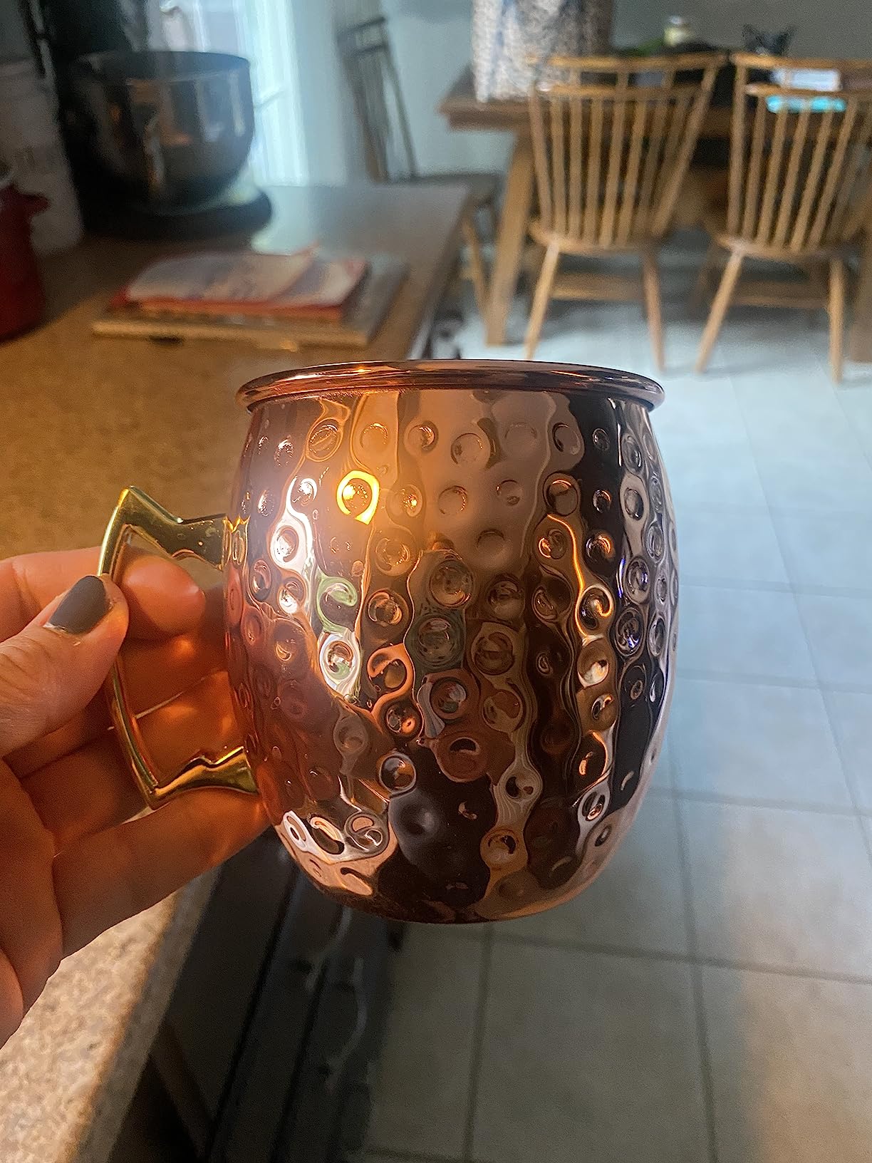 PG Moscow Mule Mugs | Large Size 19 ounces | Set of 4 Hammered Cups | Stainless Steel Lining | Pure Copper Plating | Gold Brass Handles customer photo 2