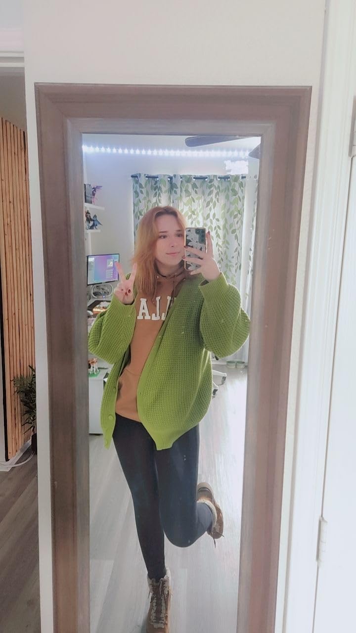 QUALFORT Women's Oversized 100% Cotton Cardigan Sweater customer photo 1