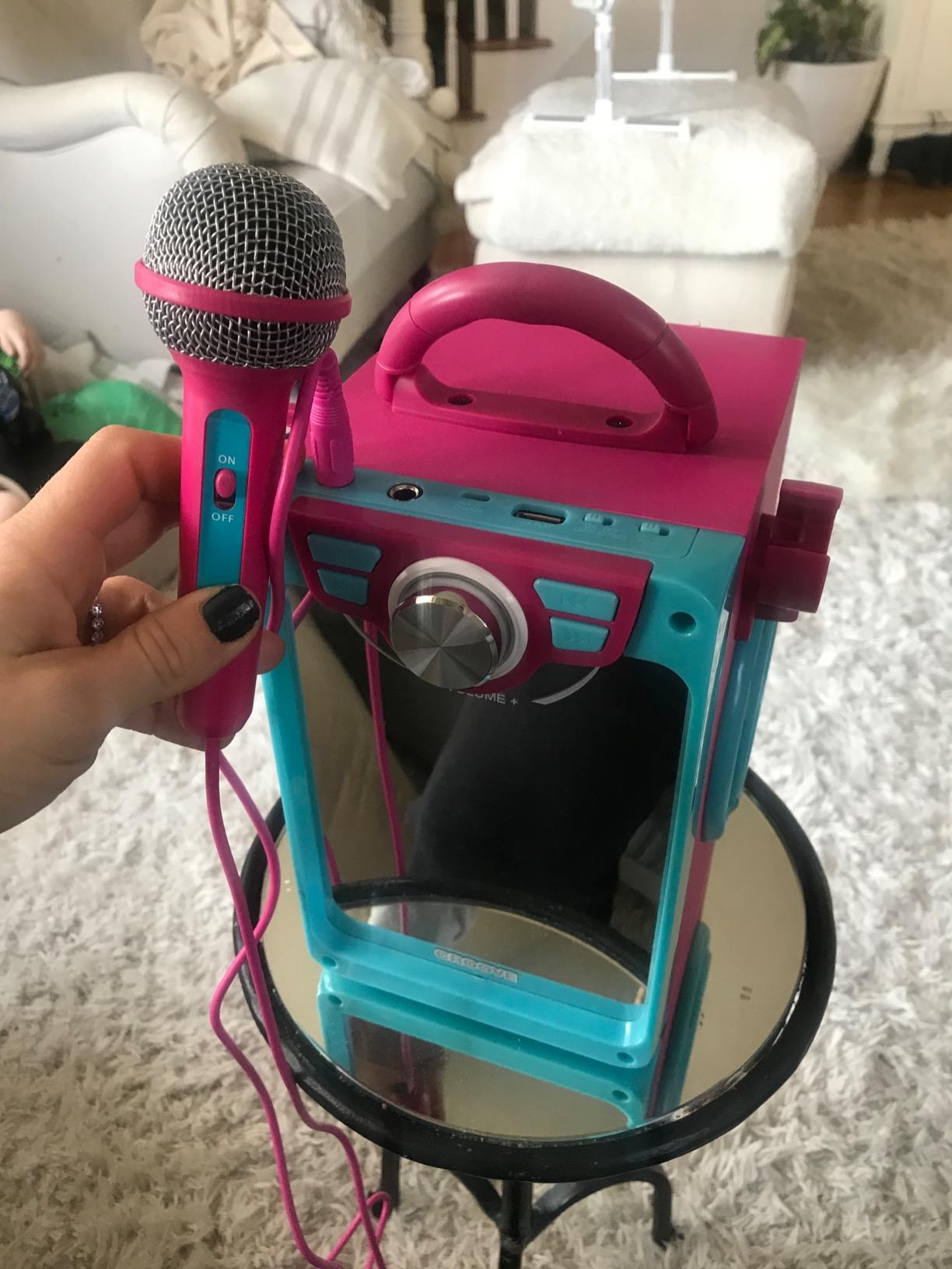 Rechargeable Pink Karaoke Machine, 2 Microphones, Bluetooth, Girls Ages 8+ customer photo 1