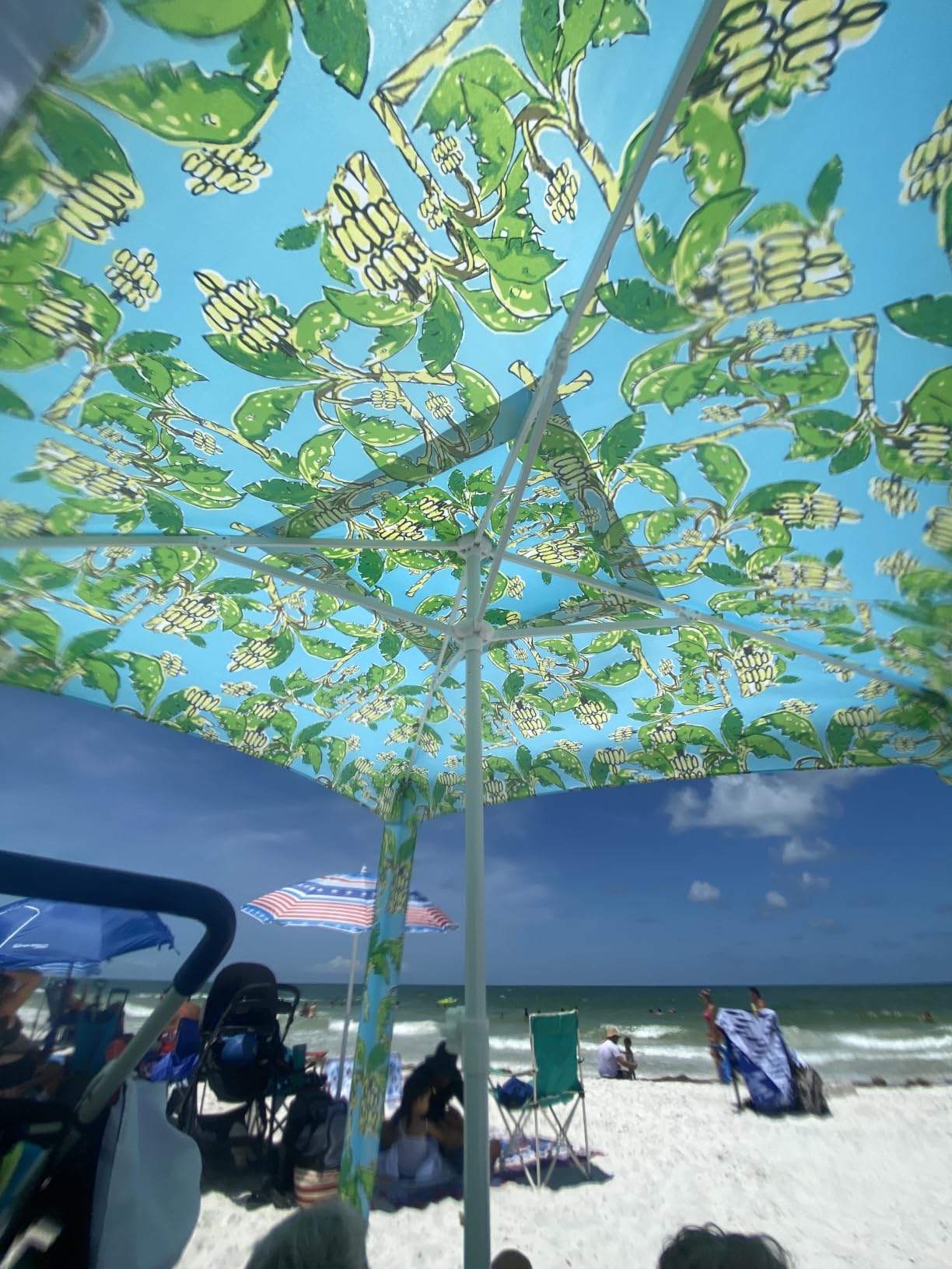 AMMSUN Beach Cabana, 6.5'×6.5' Beach Canopy, Easy Set up and Take Down, Cabana Tent with Sand Pockets, Instant Sun Shade with Side Wall, Coral Tropical customer photo 1