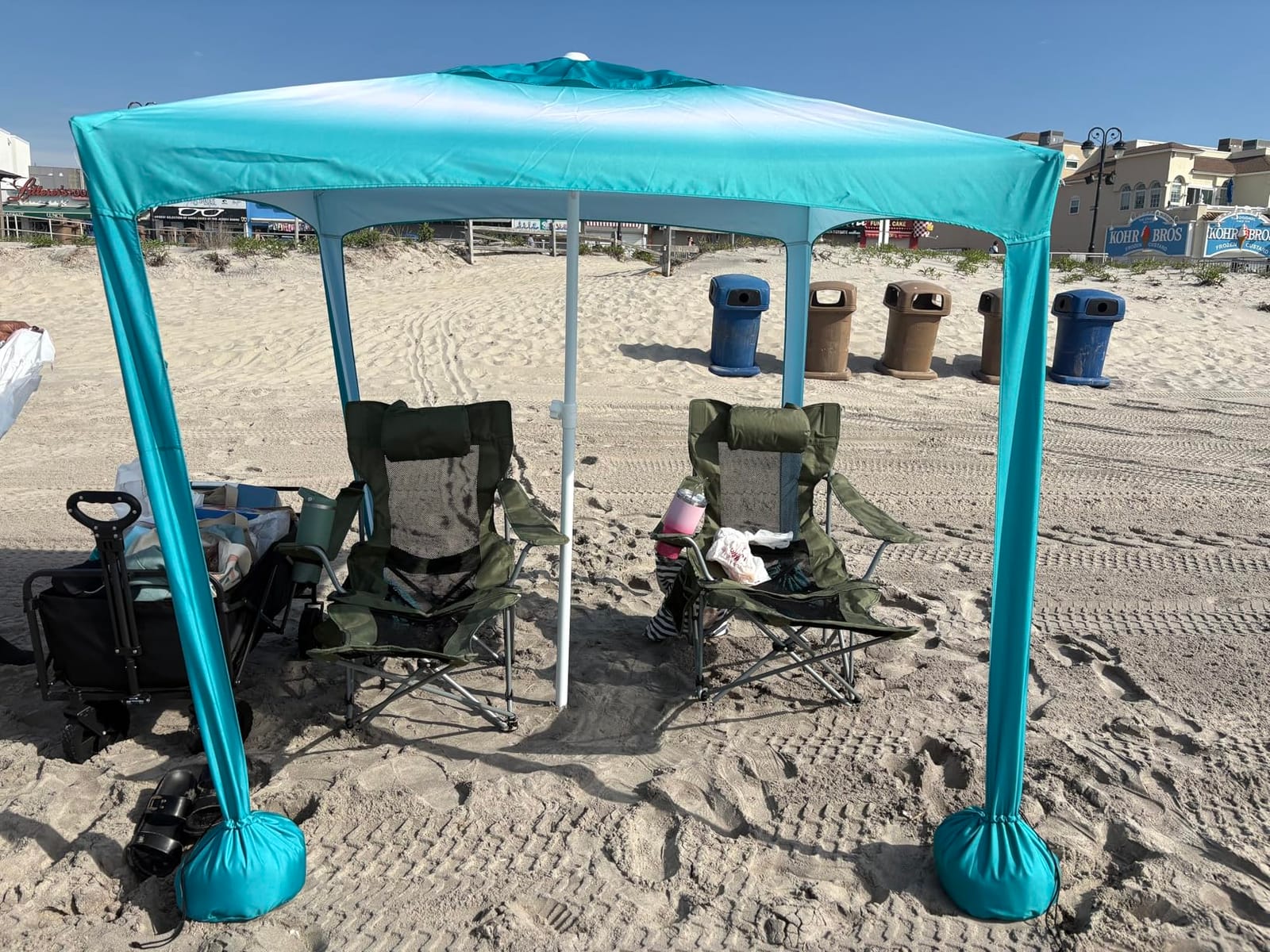 AMMSUN Beach Cabana, 6.5'×6.5' Beach Canopy, Easy Set up and Take Down, Cabana Tent with Sand Pockets, Instant Sun Shade with Side Wall, Coral Tropical customer photo 2