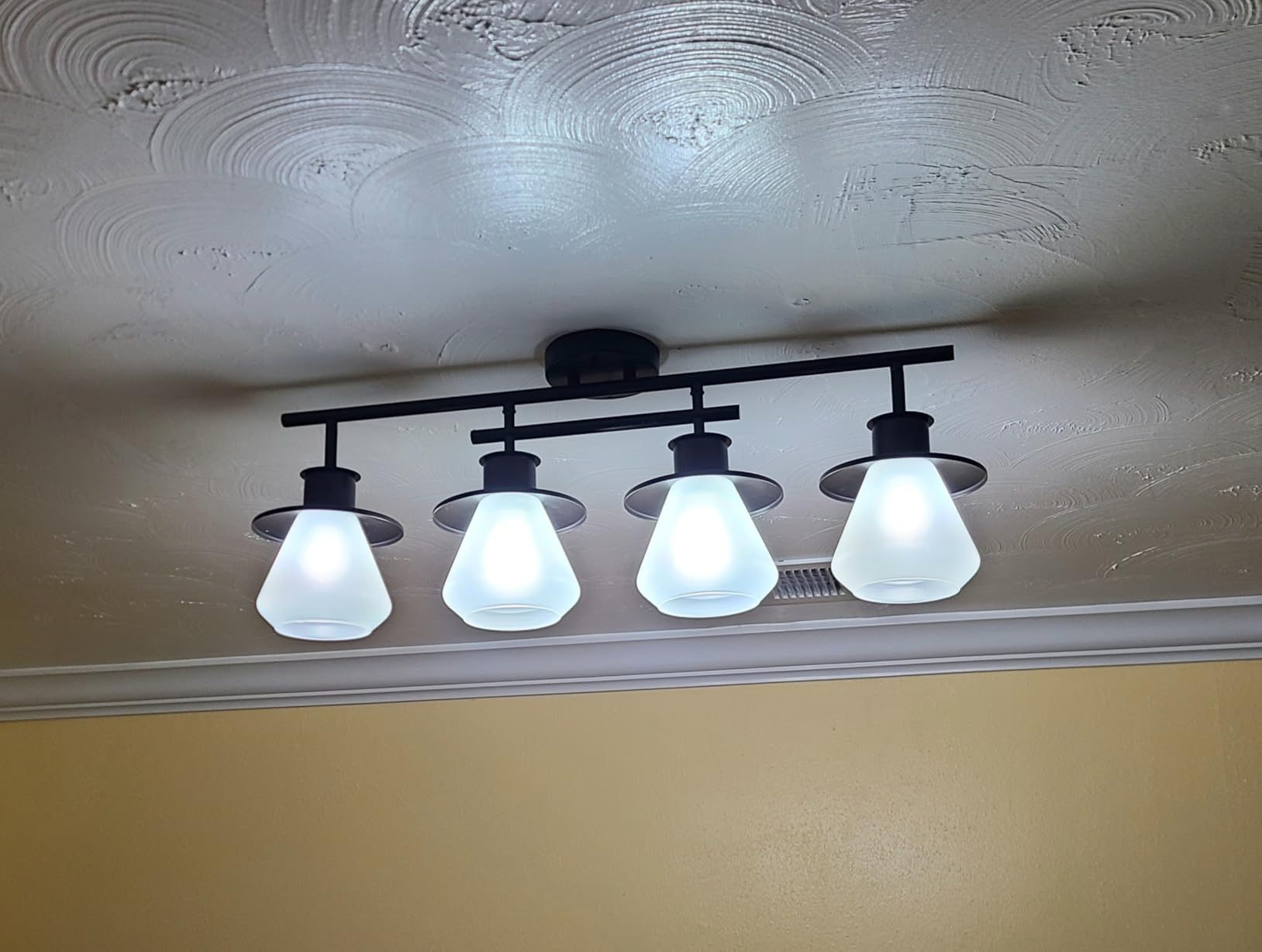 Globe Electric 59530 4-Light Complete Track Lighting Kit, Dark Bronze, Clear Glass Bell Shaped Shades, Ceiling Light Fixture, Ideal for Kitchen and Dining Room, LED Bulb Compatible customer photo 1