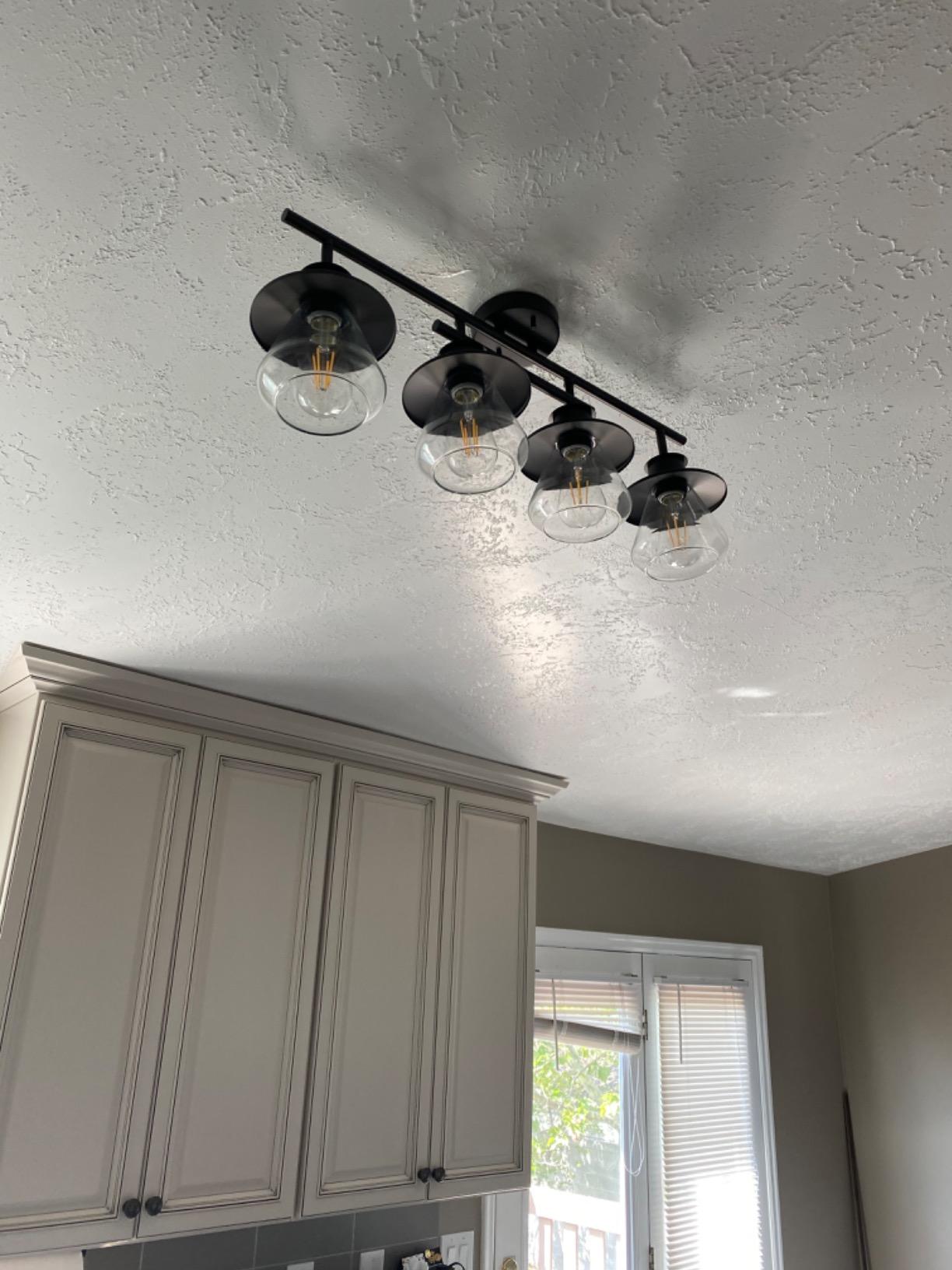 Globe Electric 59530 4-Light Complete Track Lighting Kit, Dark Bronze, Clear Glass Bell Shaped Shades, Ceiling Light Fixture, Ideal for Kitchen and Dining Room, LED Bulb Compatible customer photo 2