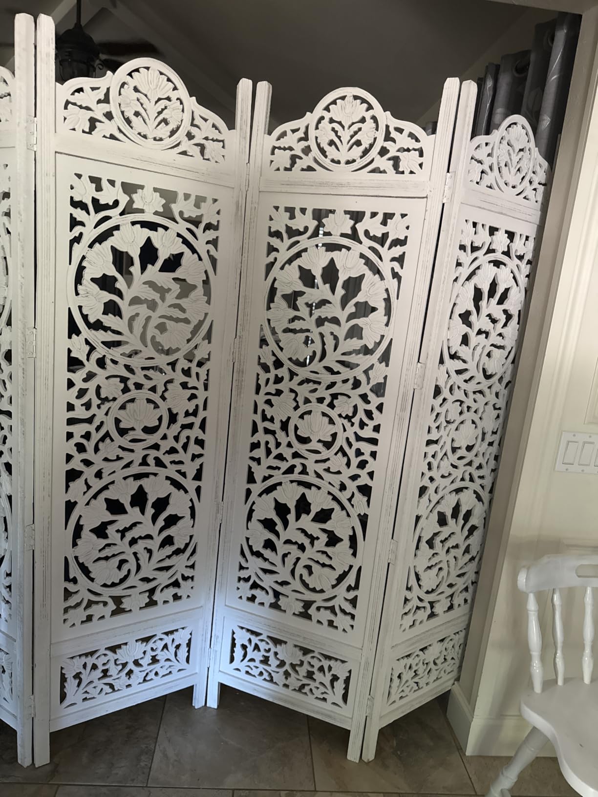 COTTON CRAFT Room Divider Wood Screen - Hand Carved Folding 4 Panels 72x80 customer photo 2